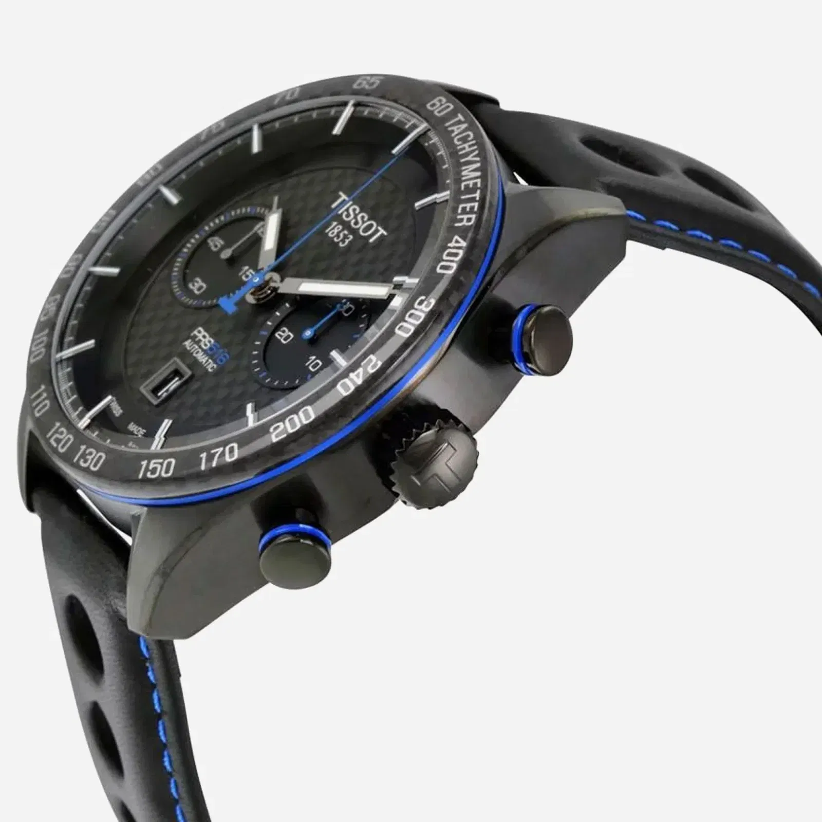Tissot PRS 516 Automatic Chronograph Black Dial Black Leather Strap Watch
