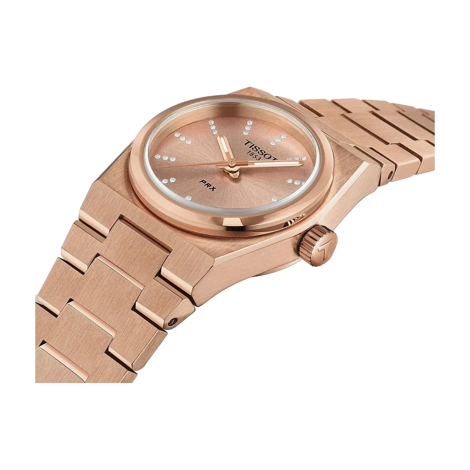 Tissot PRX 25mm Salmon Dial Rose Gold Stainless Steel Rose Gold PVD Strap Watch