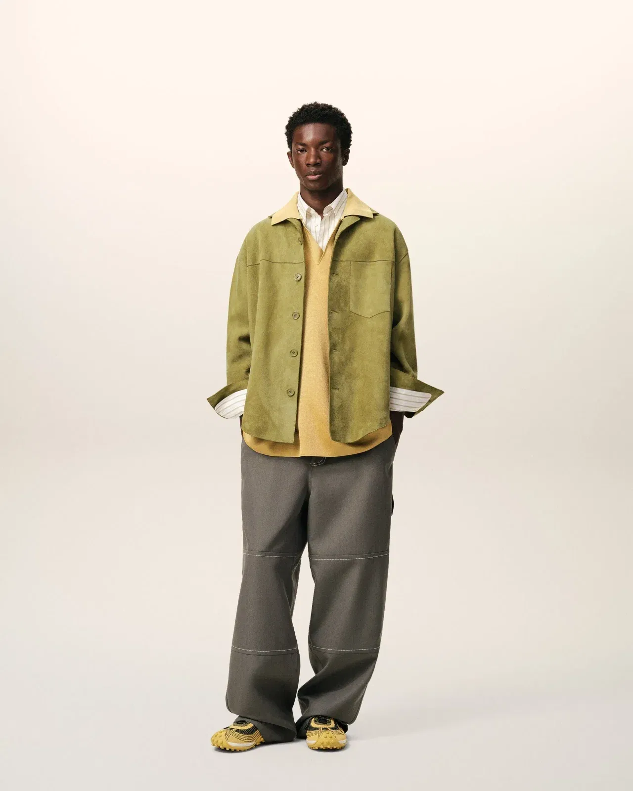 AmiParis Green Goat Leather Buttoned Overshirt