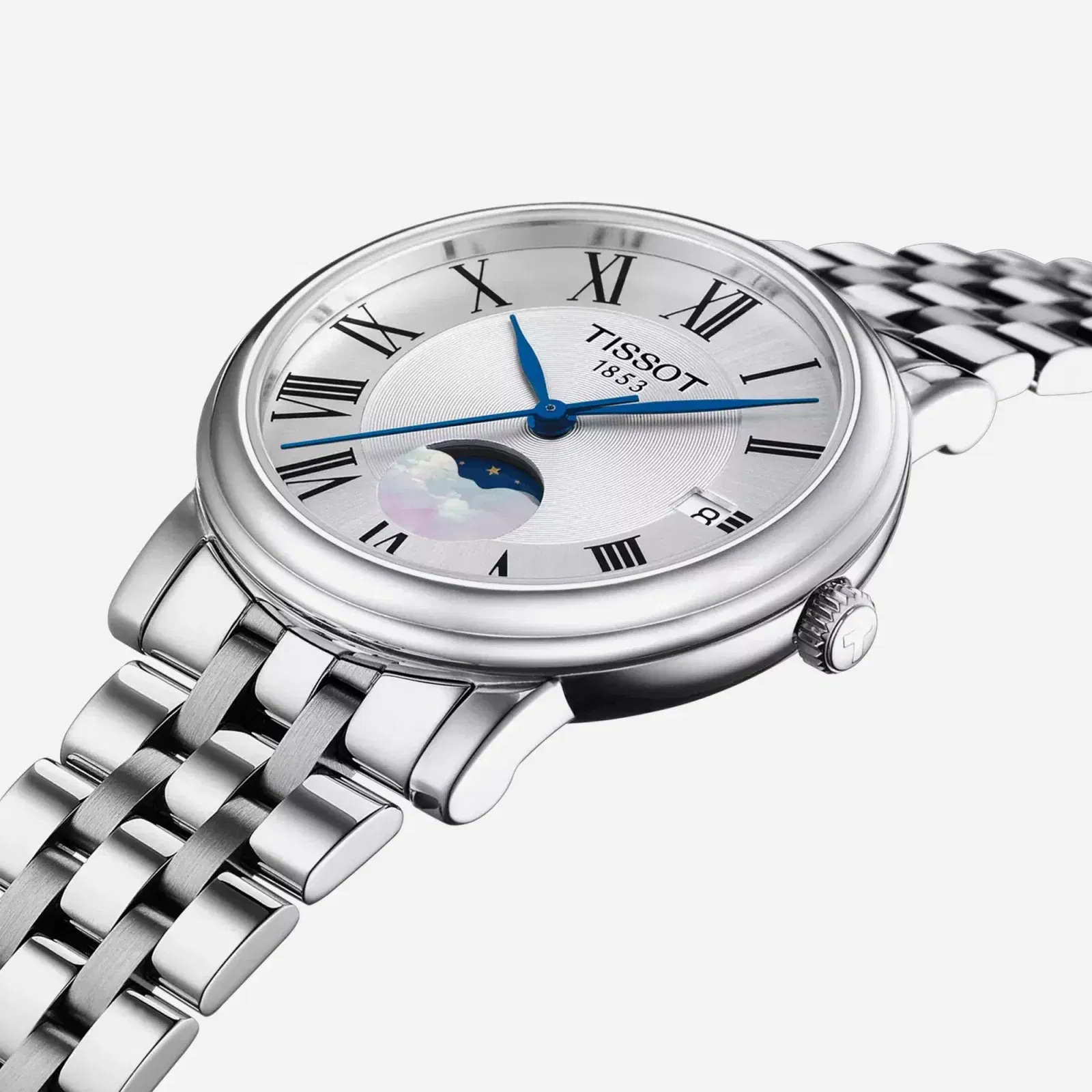 Tissot Carson Premium Lady Moonphase Leaf Dial Silver Stainless Steel Watch