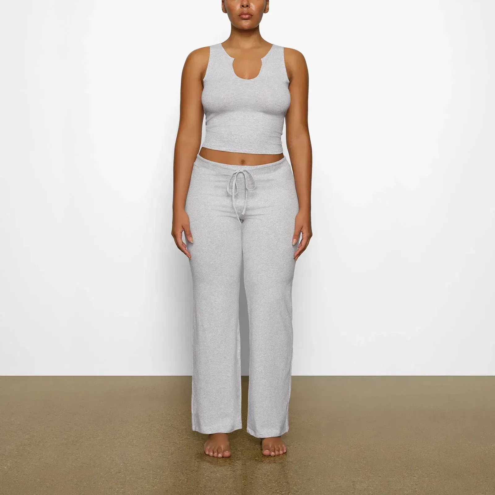 Skims Cotton Jersey Straight Leg Pant Light Heather Grey