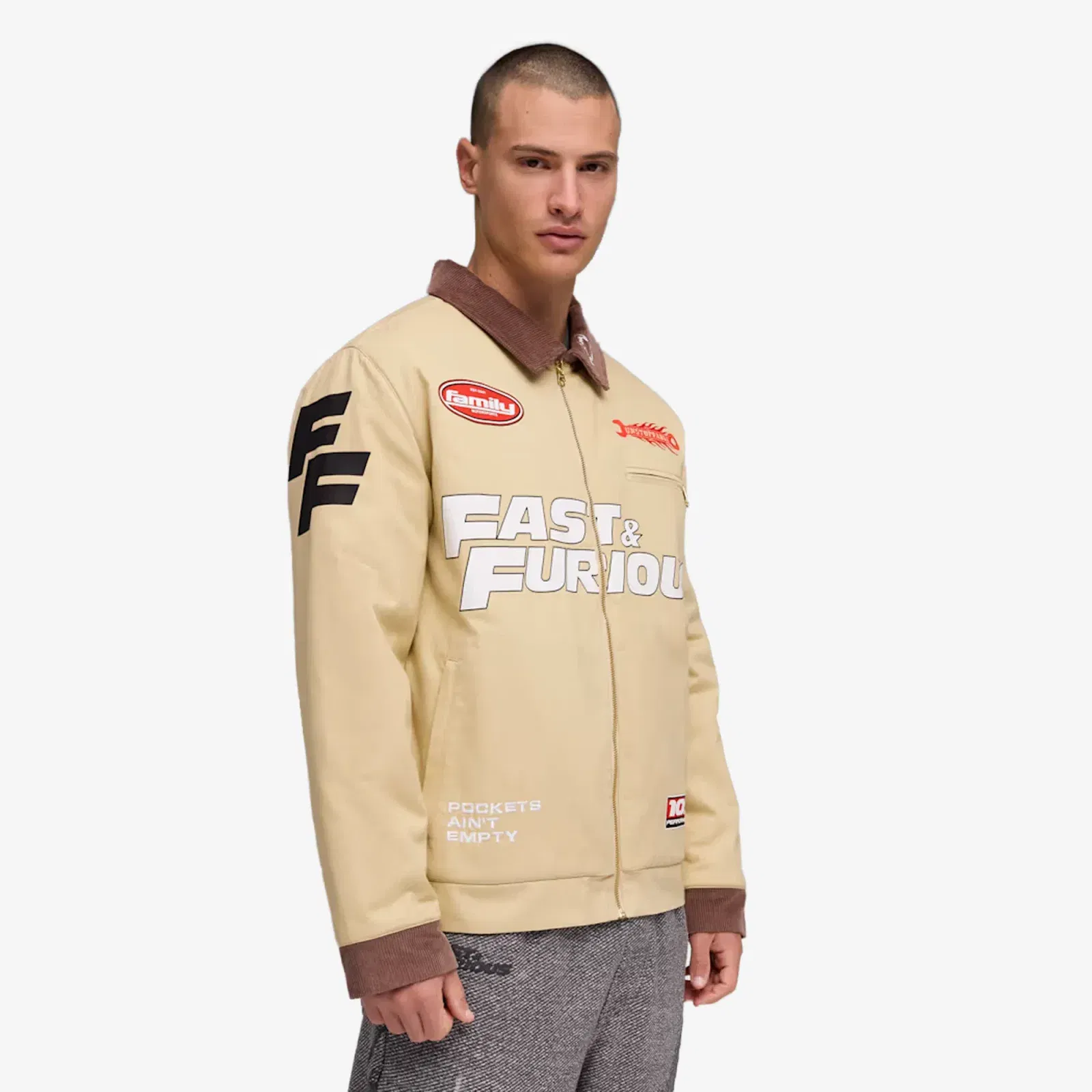 PUMA X FAST & FURIOUS PRINTED BASKETBALL JACKET { CASHEW BROWN