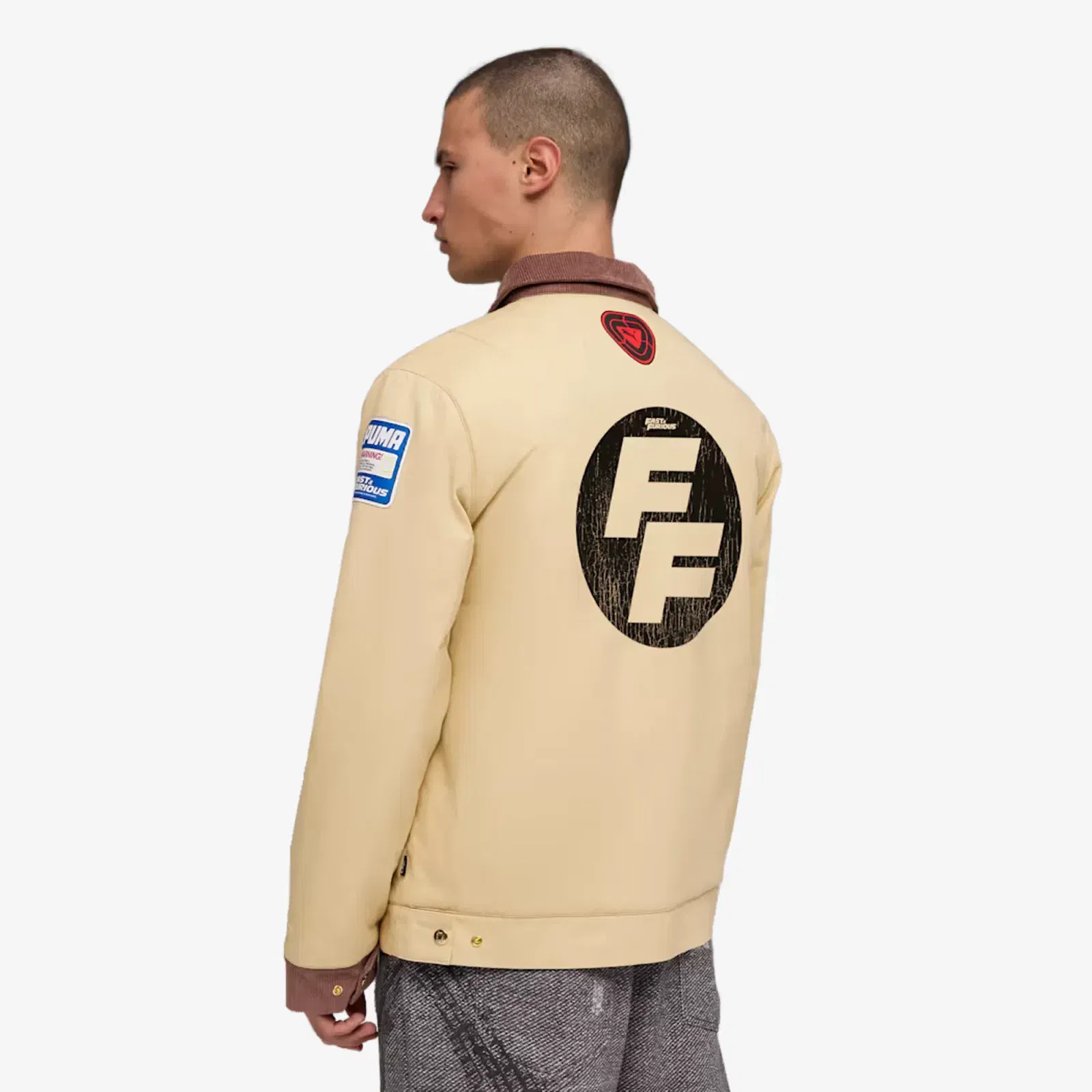 PUMA X FAST & FURIOUS PRINTED BASKETBALL JACKET { CASHEW BROWN