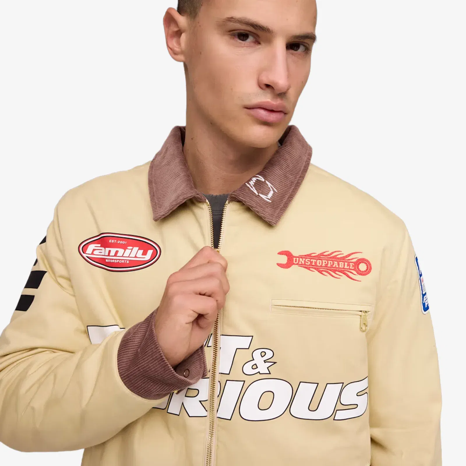PUMA X FAST & FURIOUS PRINTED BASKETBALL JACKET { CASHEW BROWN