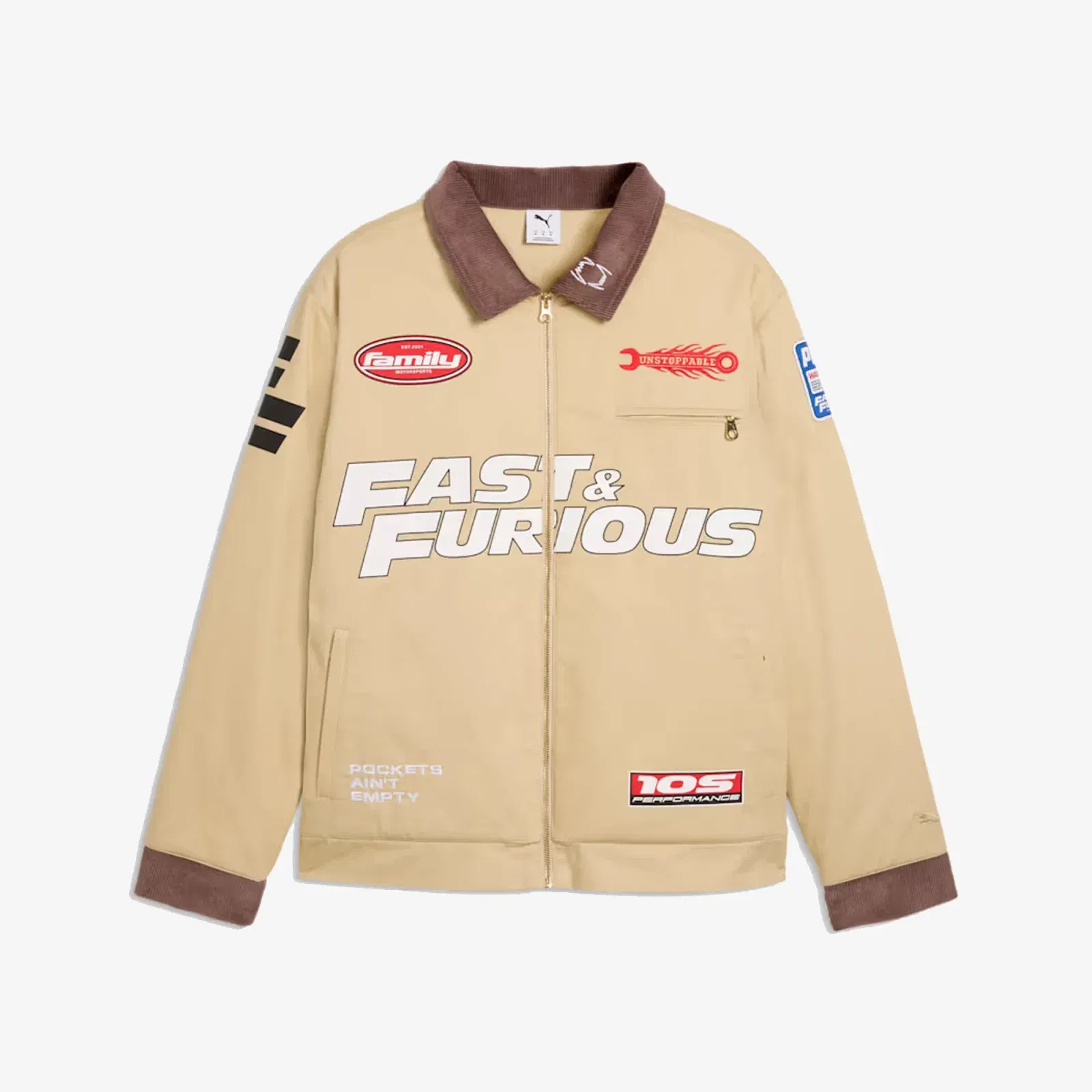 PUMA X FAST & FURIOUS PRINTED BASKETBALL JACKET { CASHEW BROWN