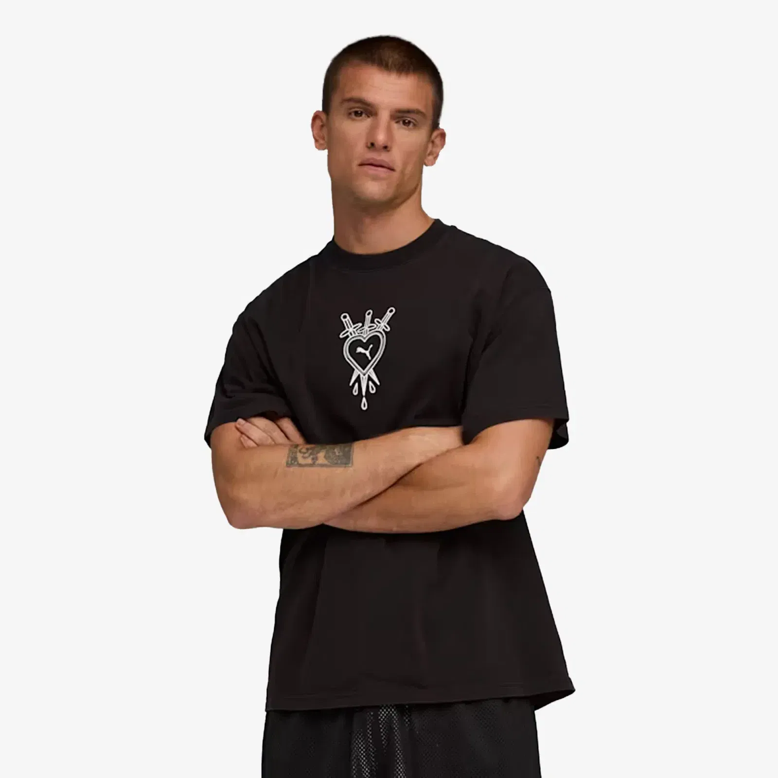PUMA SWISH N' INK OVERSIZED BASKETBALL COTTON T-Shirt III { PUMA BLACK