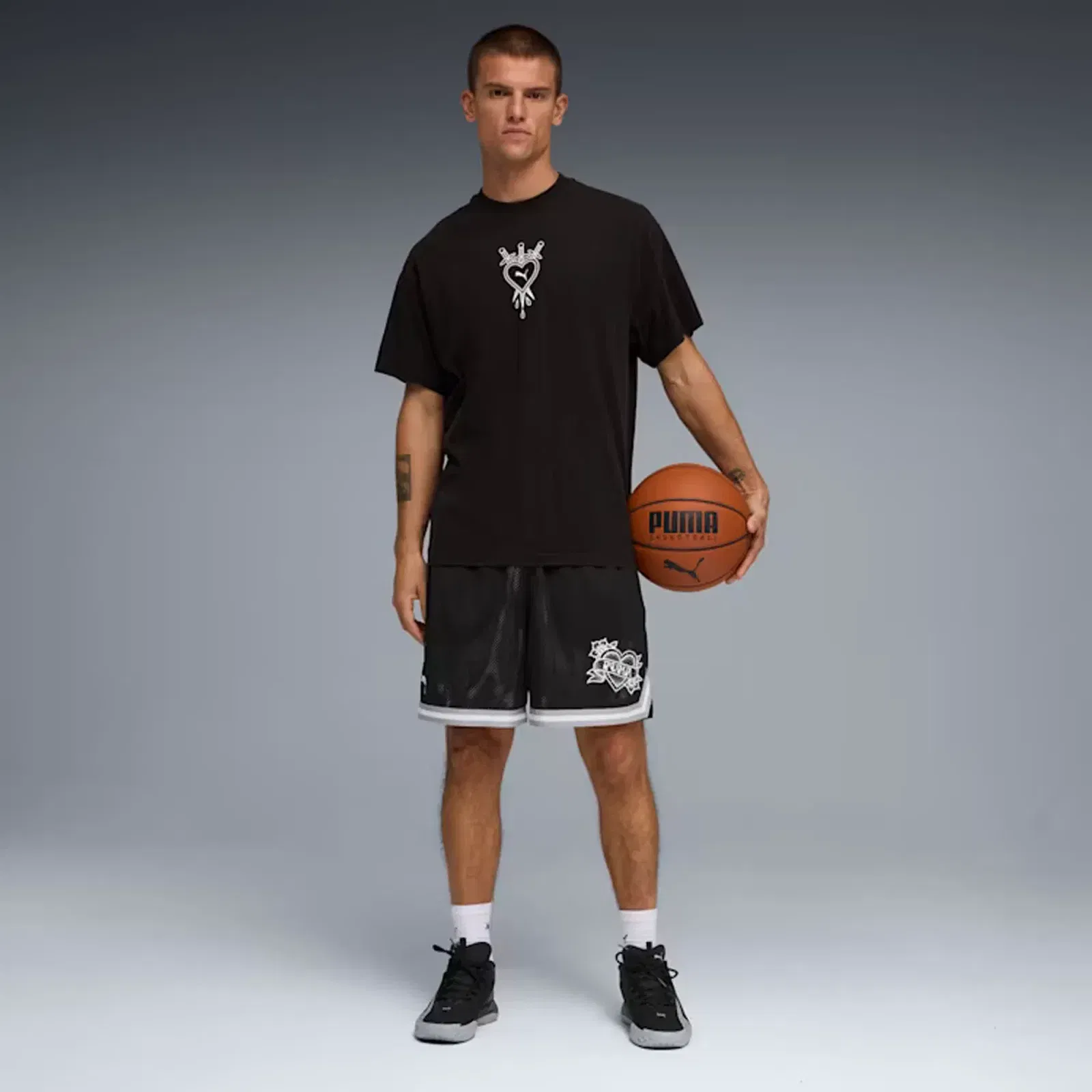 PUMA SWISH N' INK OVERSIZED BASKETBALL COTTON T-Shirt III { PUMA BLACK