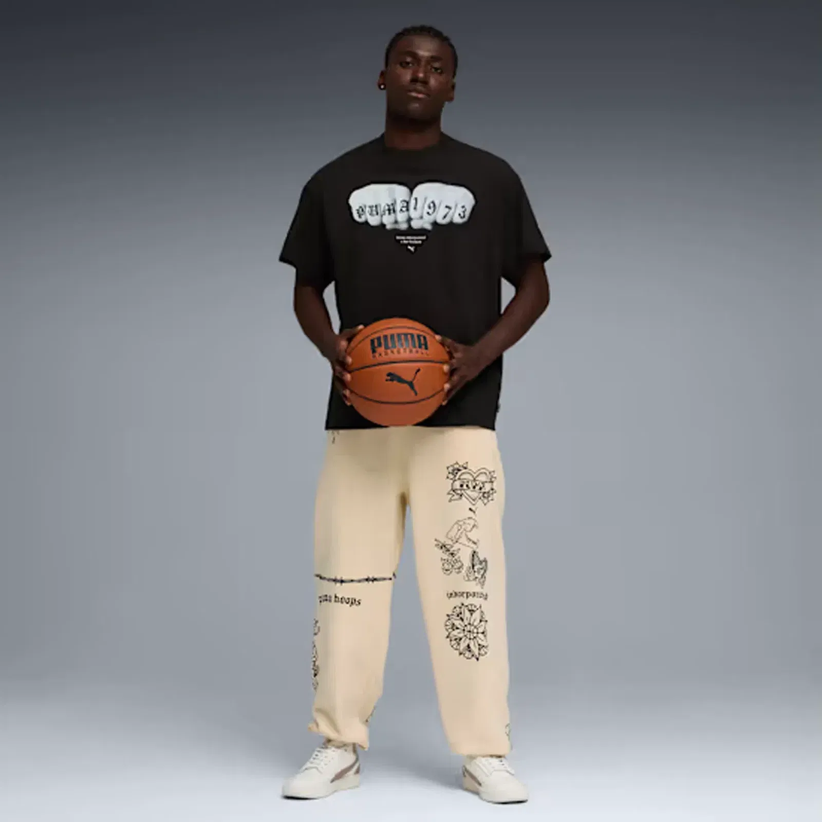 PUMA SWISH N' INK OVERSIZED BASKETBALL COTTON T-Shirt { PUMA BLACK