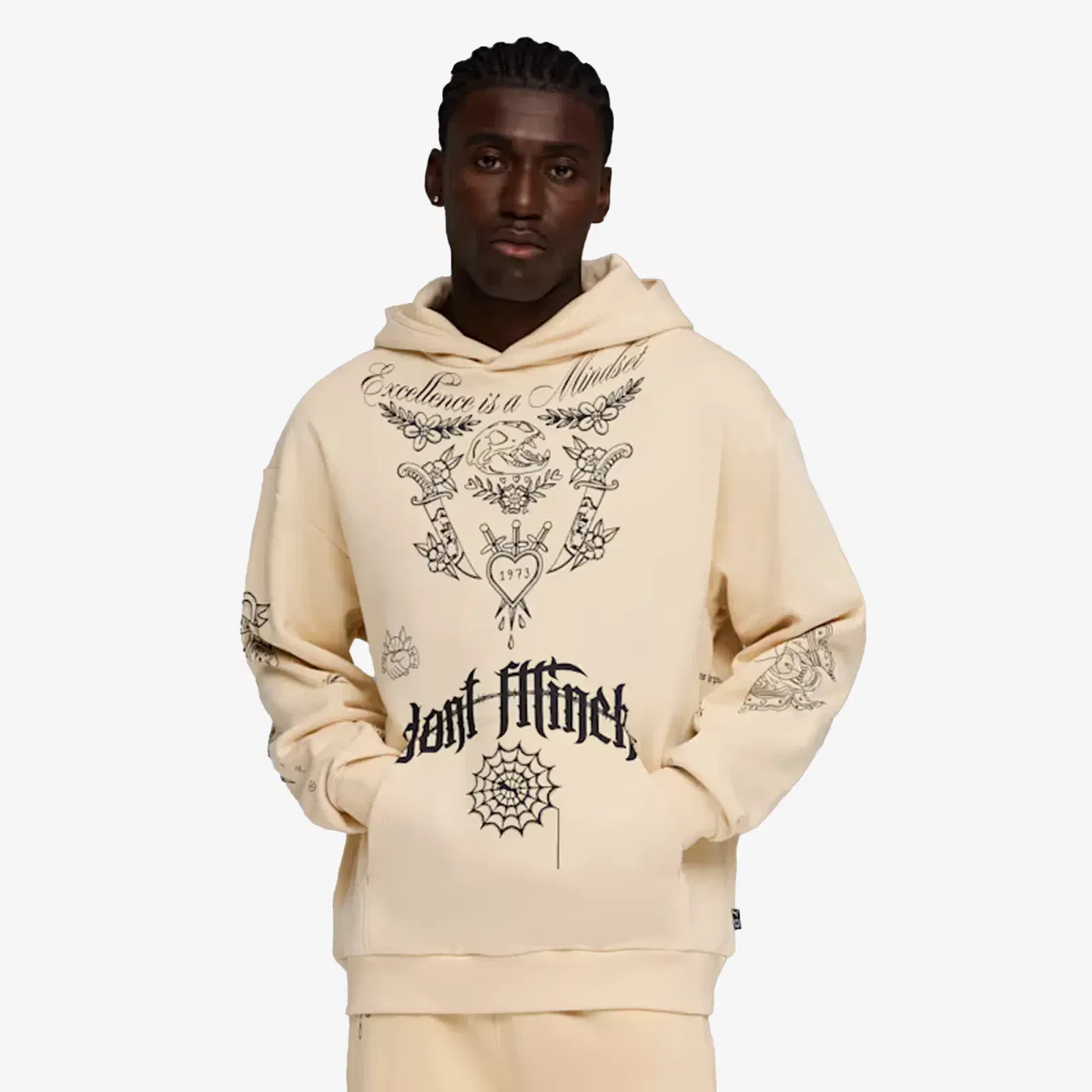PUMA SWISH N' INK PRINTED RELAXED BASKETBALL HOODIE { CANVAS