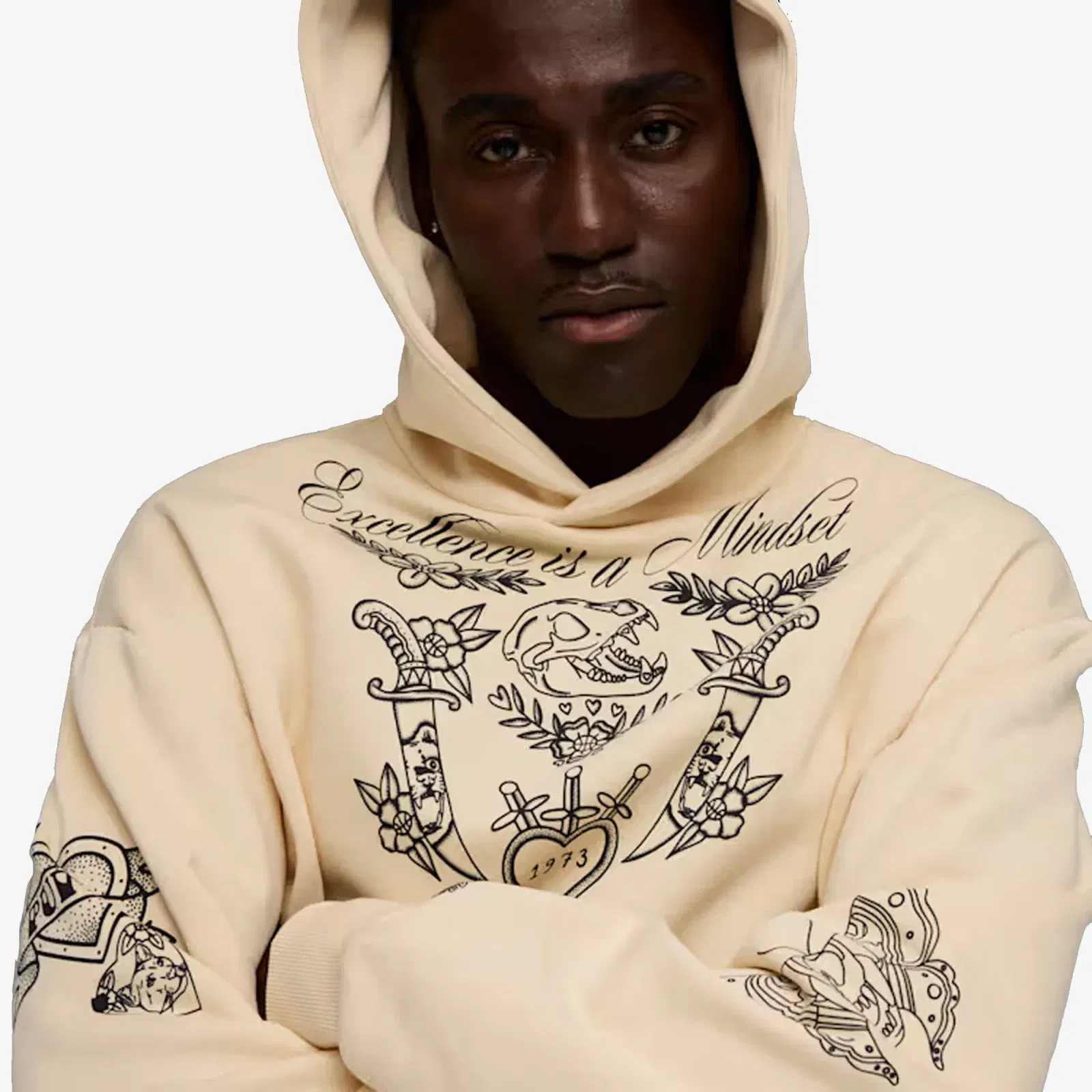 PUMA SWISH N' INK PRINTED RELAXED BASKETBALL HOODIE { CANVAS