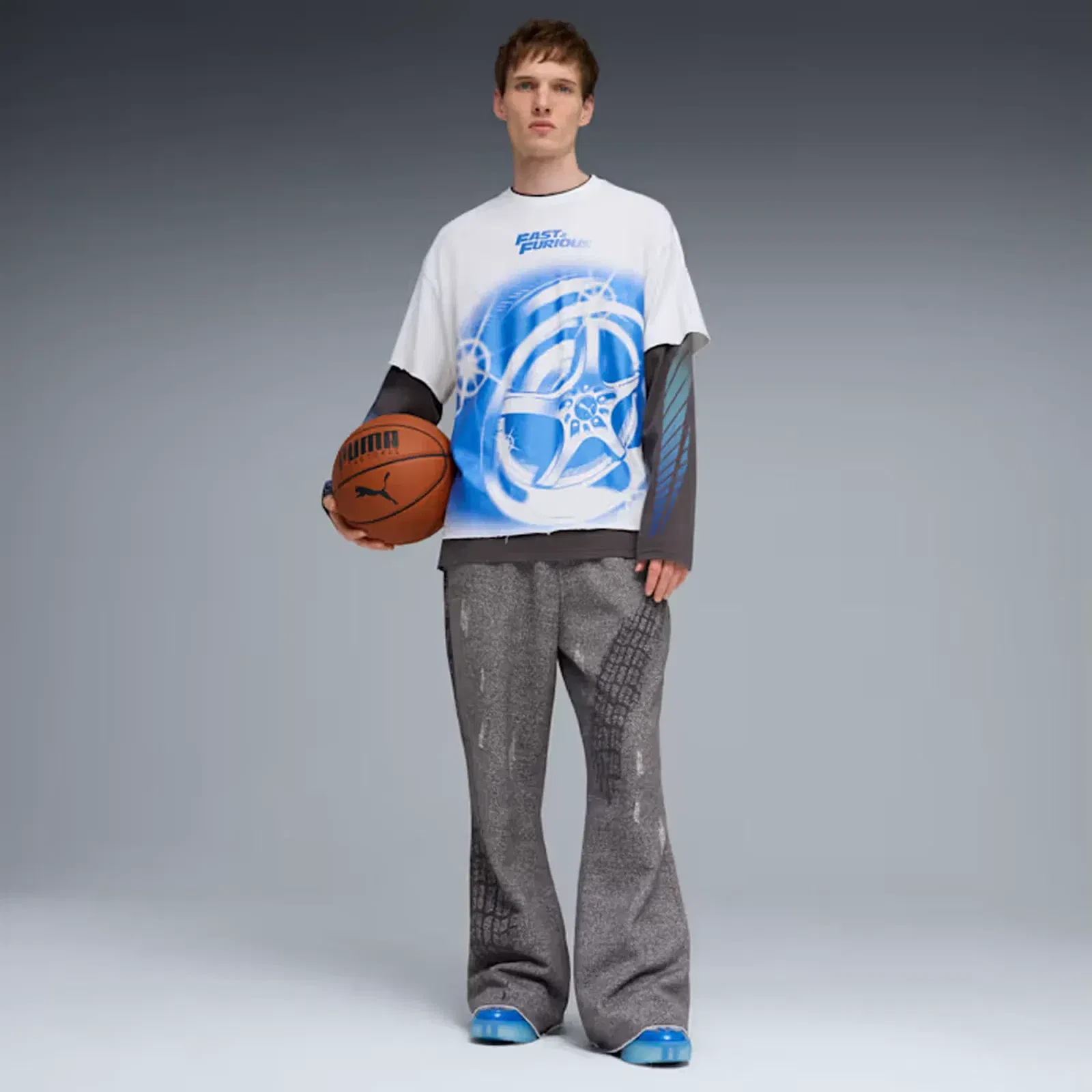 PUMA x FAST & FURIOUS LONG SLEEVE LAYERED TEE { PUMA WHITE-DUSKY GRAY