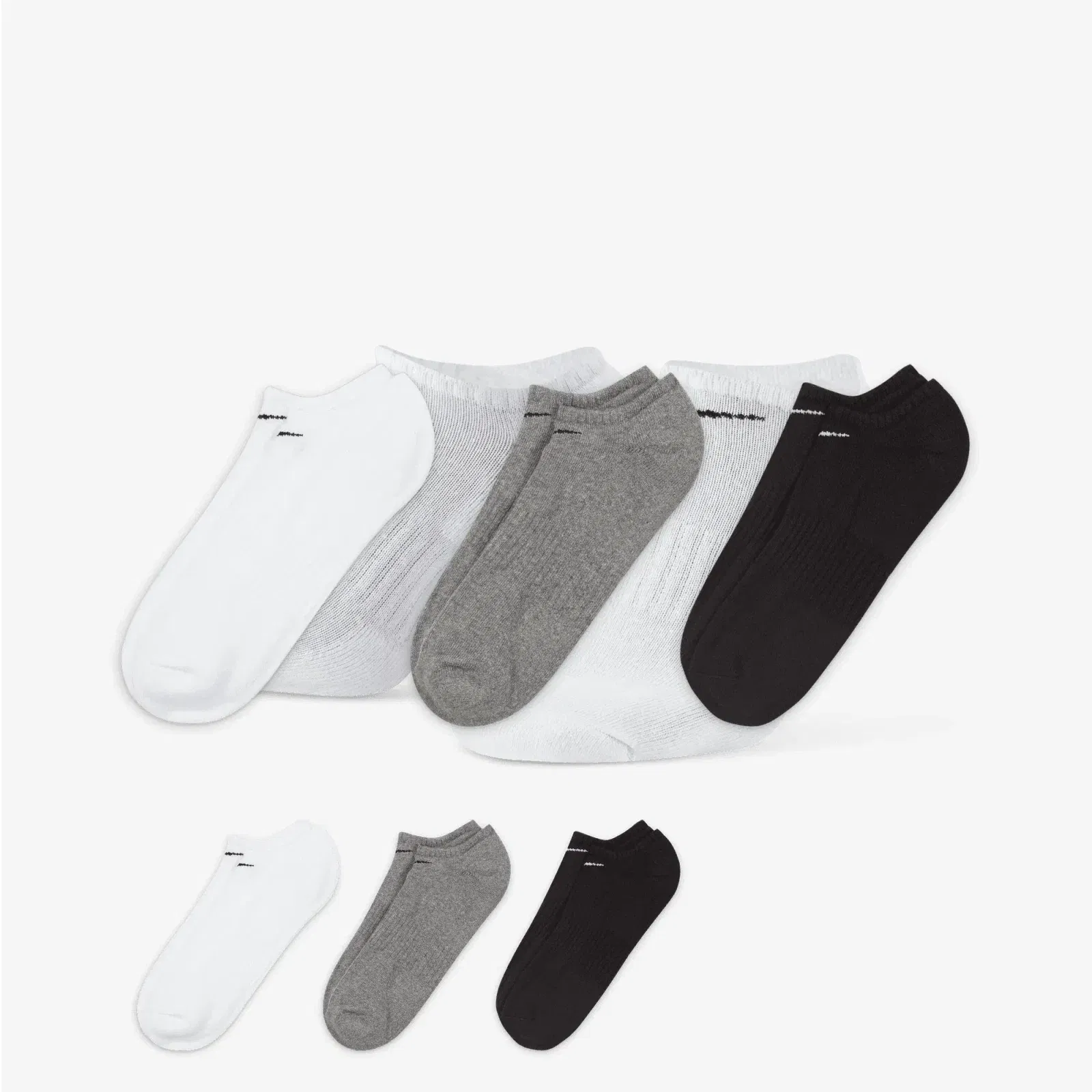 NIKE EVERYDAY CUSHIONED TRAINING NO-SHOW SOCKS { GREY/WHITE/BLACK