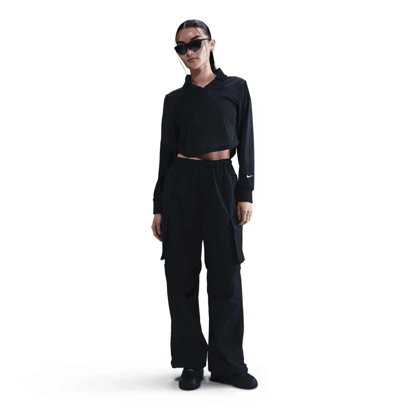 NIKE SPORTSWEAR LONG-SLEEVE CROPPED JERSEY { BLACK/BLACK/SAIL