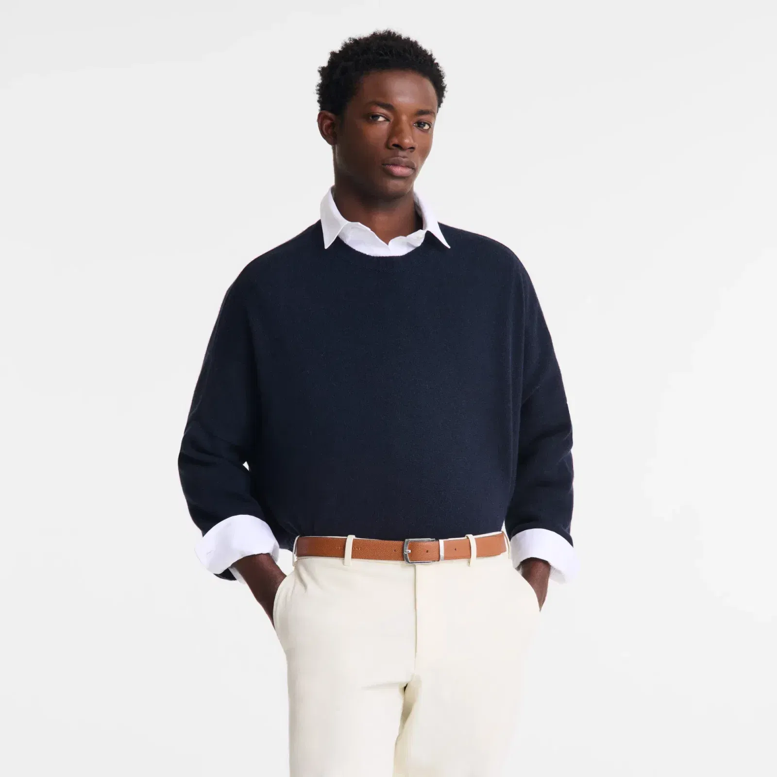 Longchamp Le Foulonné Men's belt Navy/Caramel