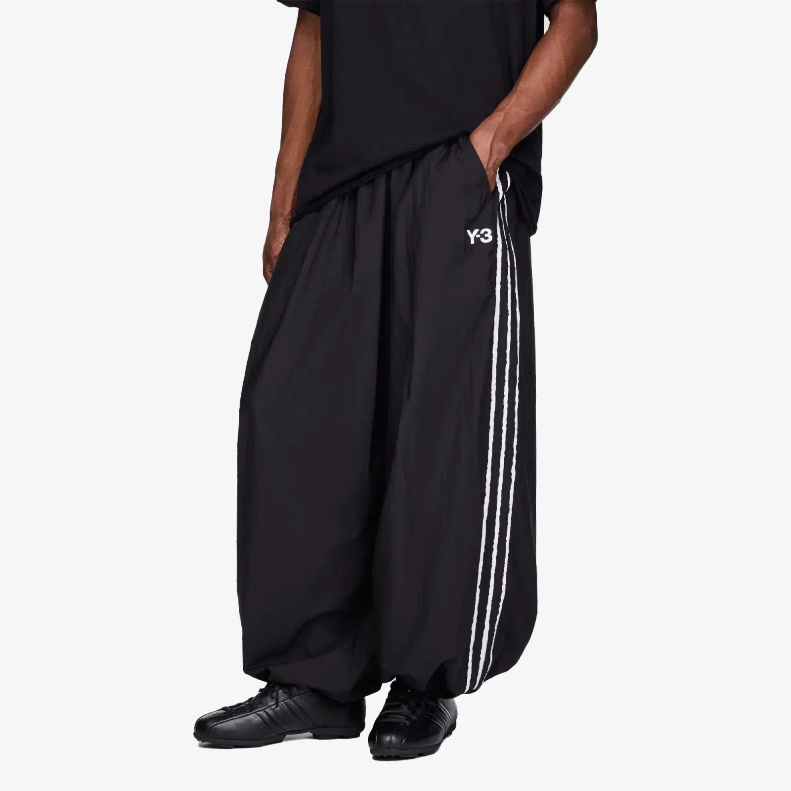 Y-3 RAW EDGE 3 STRIPES WIDE PANTS { BLACK