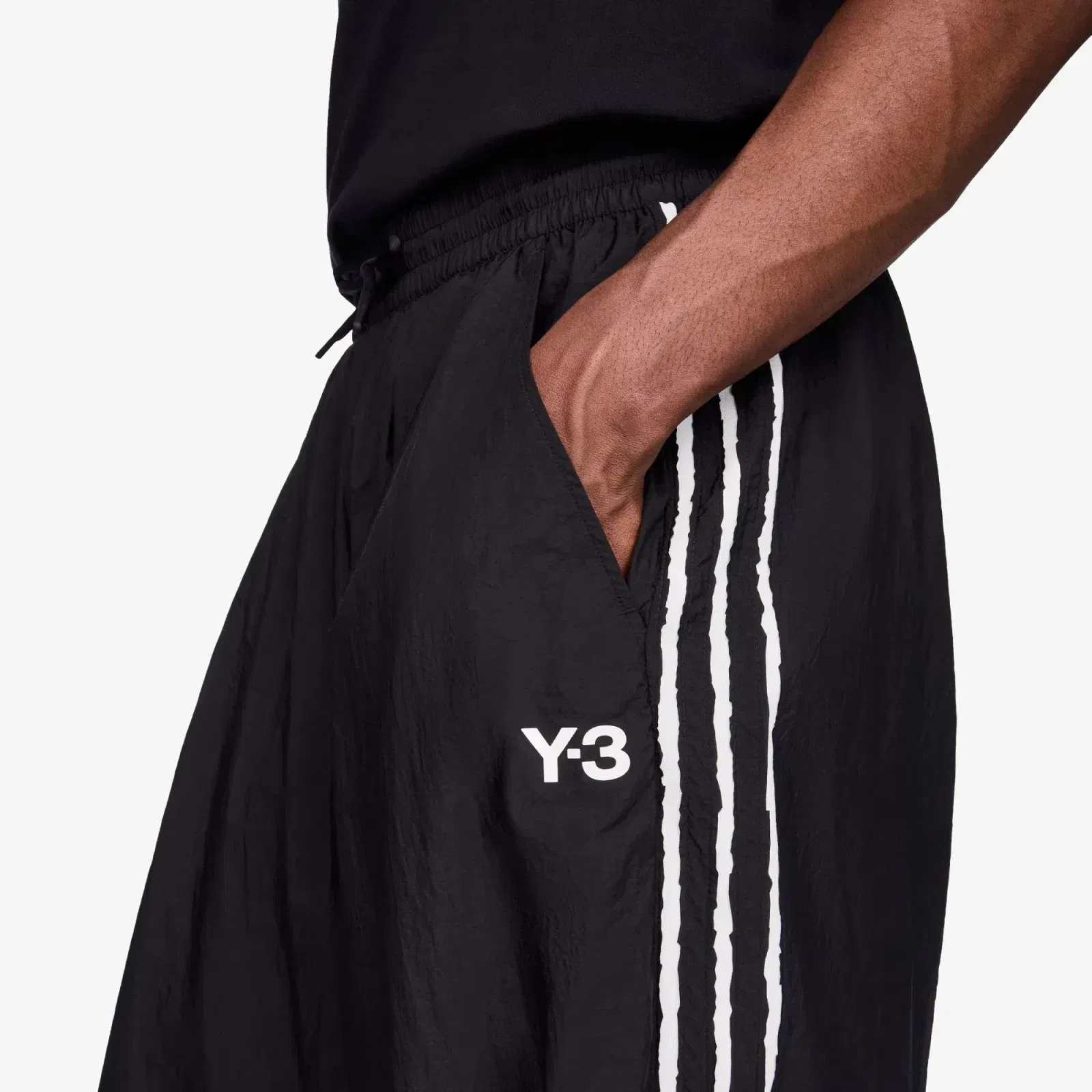 Y-3 RAW EDGE 3 STRIPES WIDE PANTS { BLACK