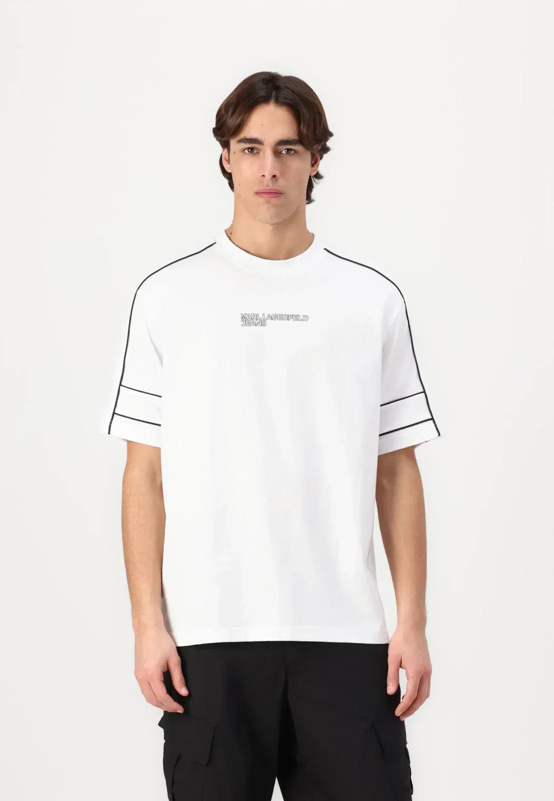 Karl Lagerfeld Jeans RELAXED PIPING TEE - Print T-shirt - white