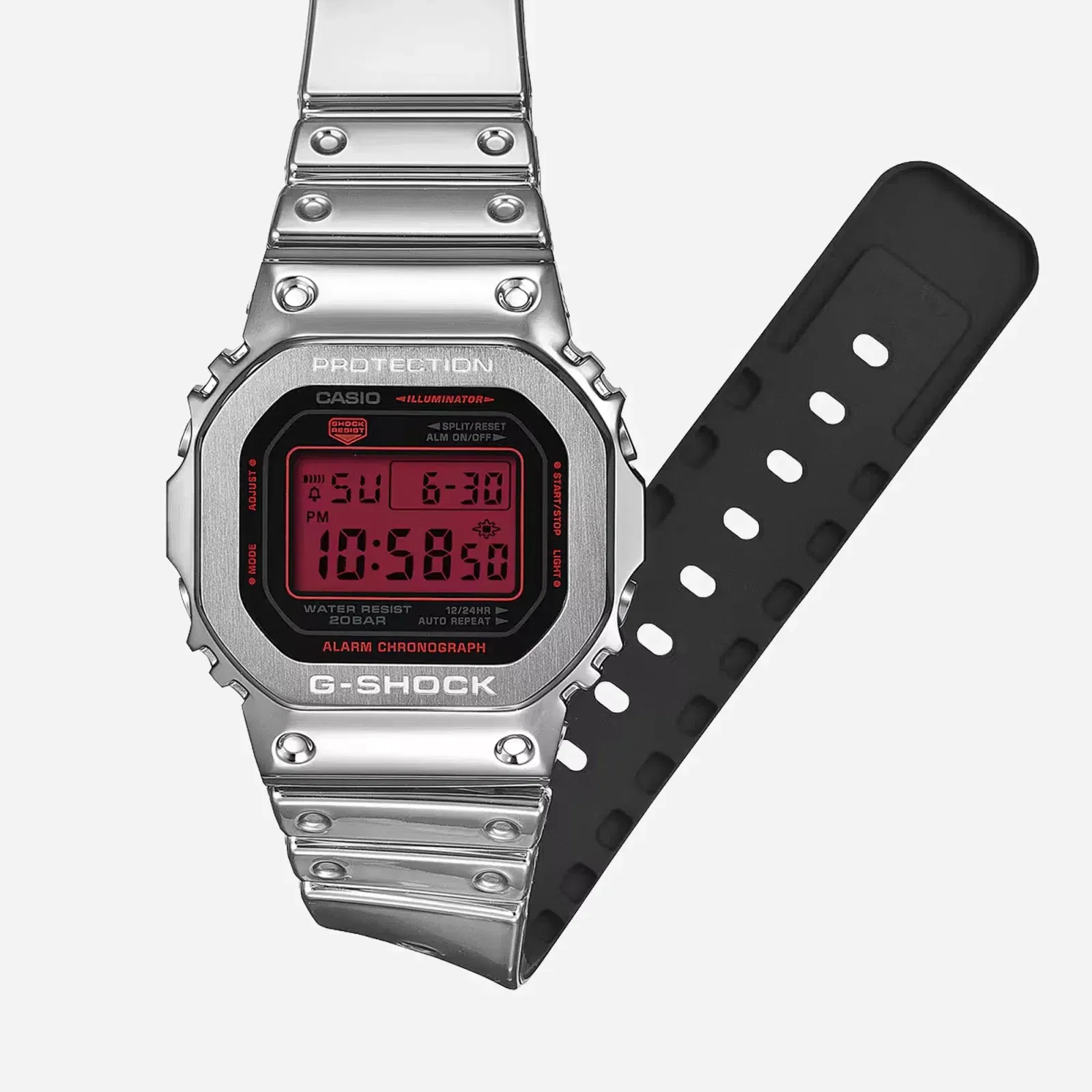 Casio G-Shock GM5600YRA-8 Fine Metallic Series Silver Red Square Digital Watch