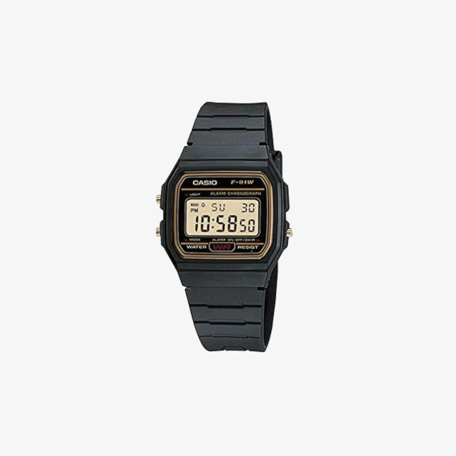 Casio F91WG-9 Retro Black Band Gold Face Alarm Chronograph Digital Watch