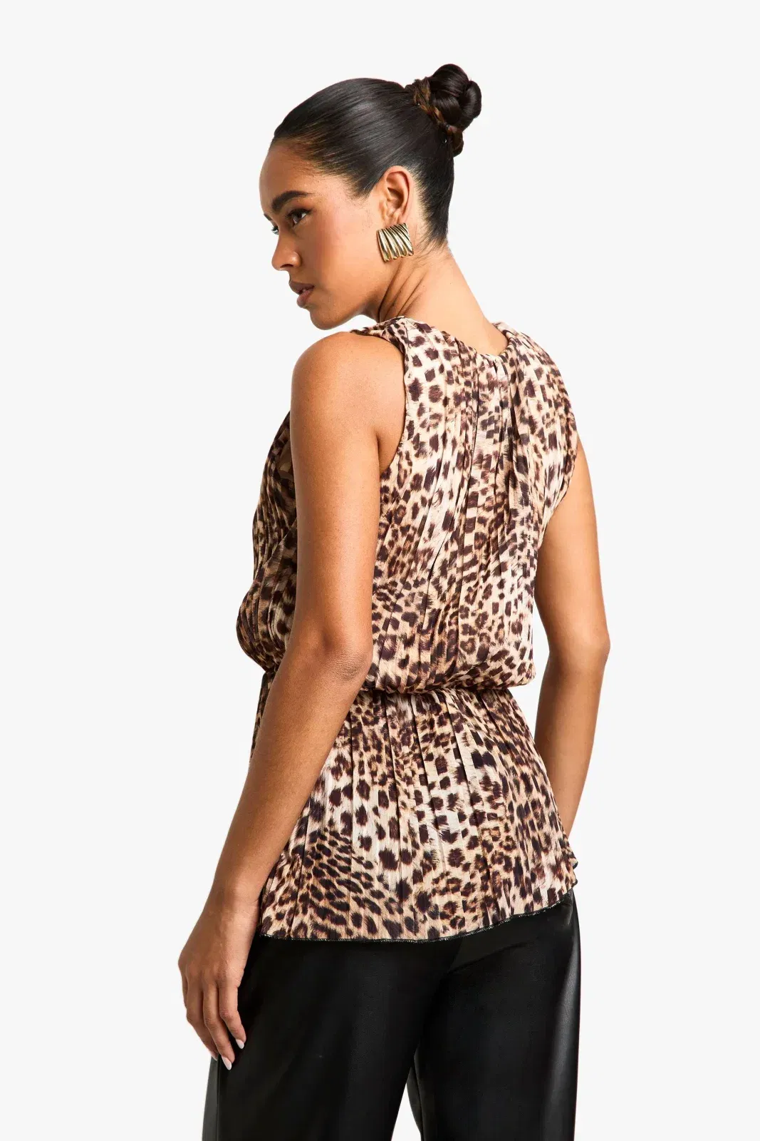 Pleated Leopard Print Asymmetric Hem Cami