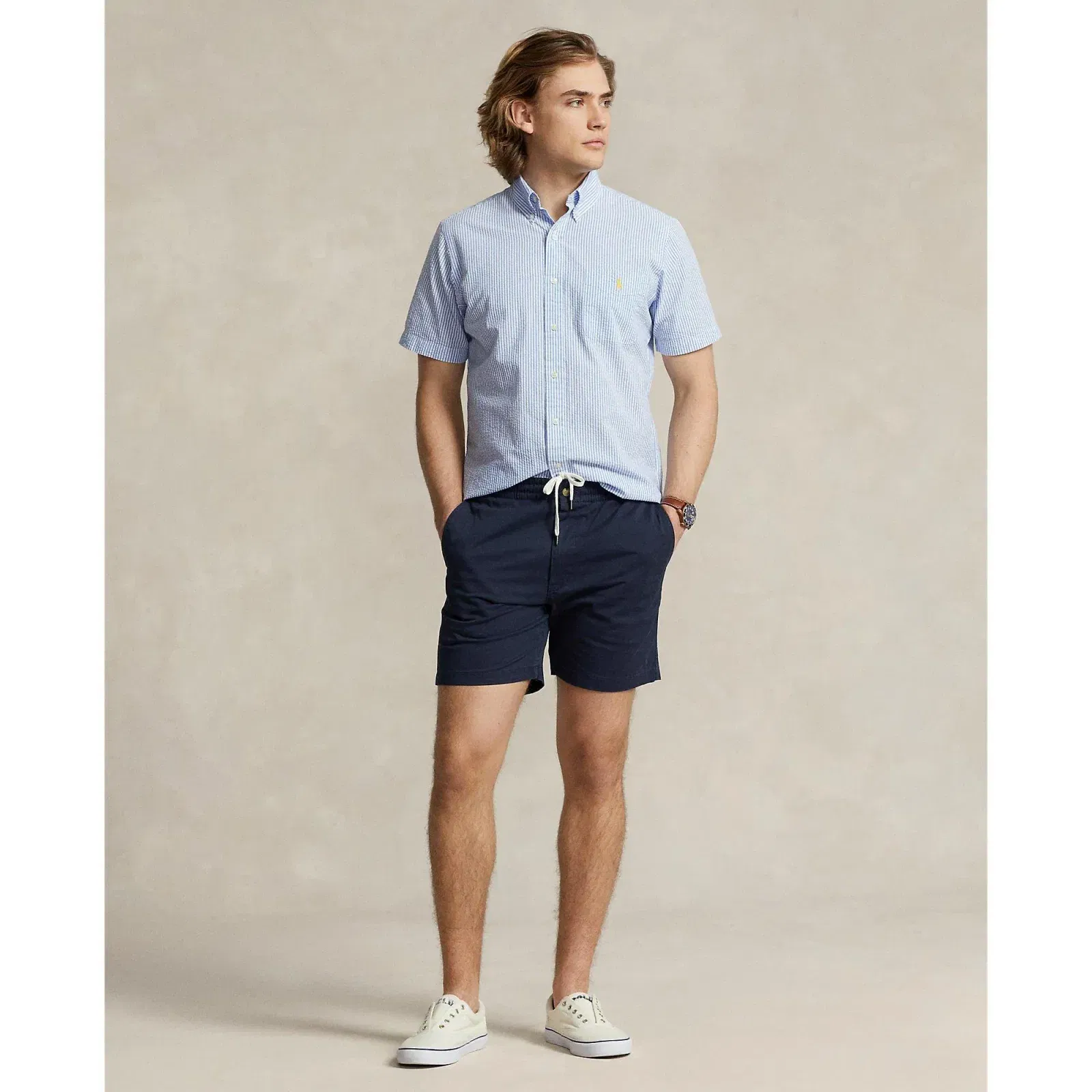 Striped Seersucker Short-Sleeve Shirt