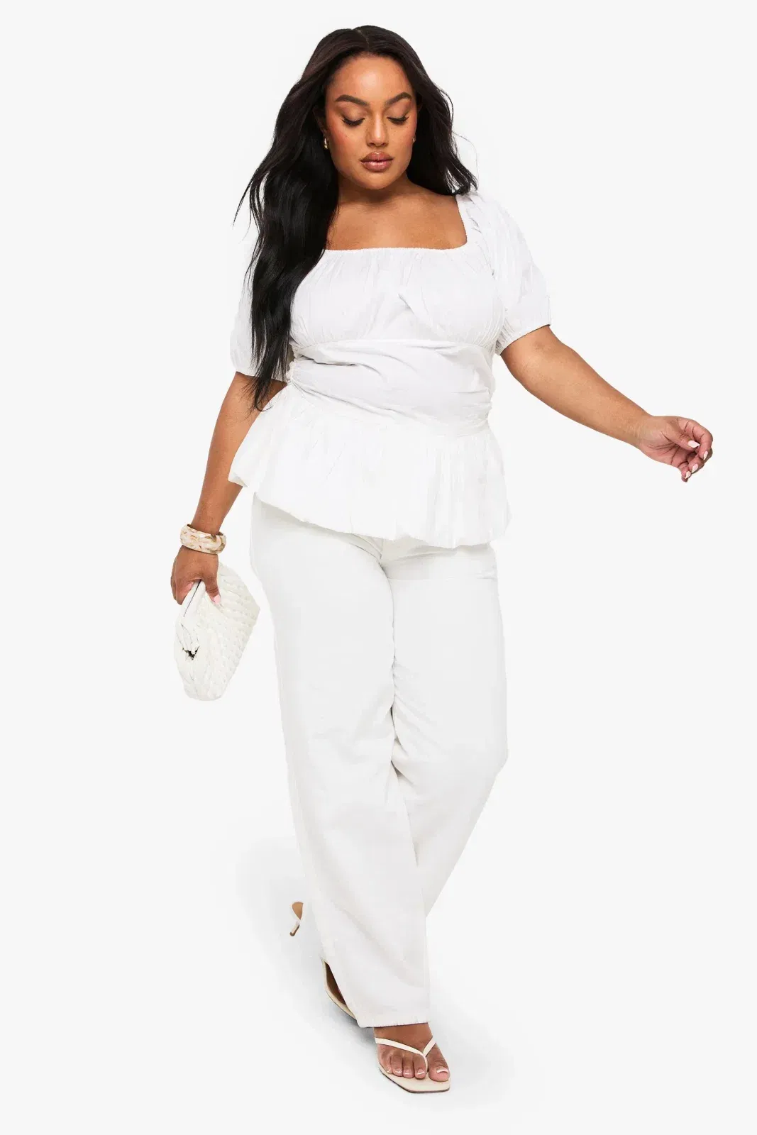 Plus Cotton Puff Sleeve Blouse