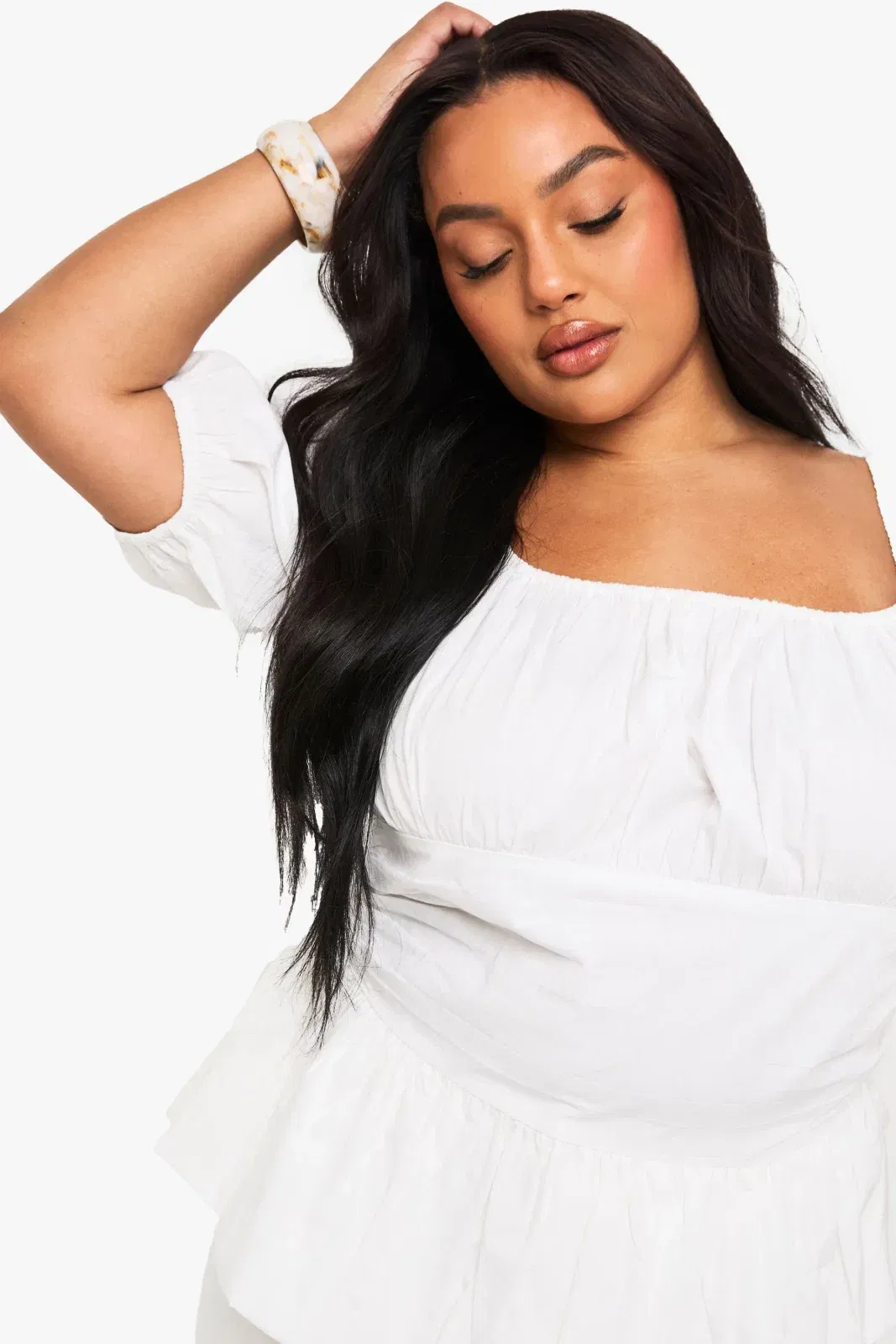 Plus Cotton Puff Sleeve Blouse