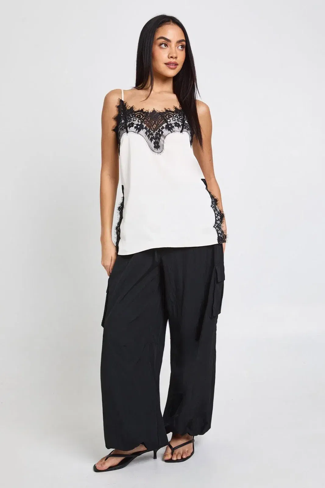 Lace Side Split Satin Cami Top