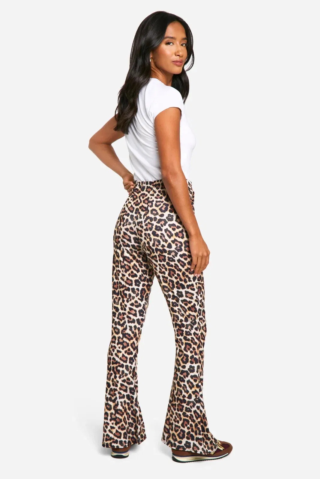 Petite Leopard High Waist Basic Fit & Flare Trouser