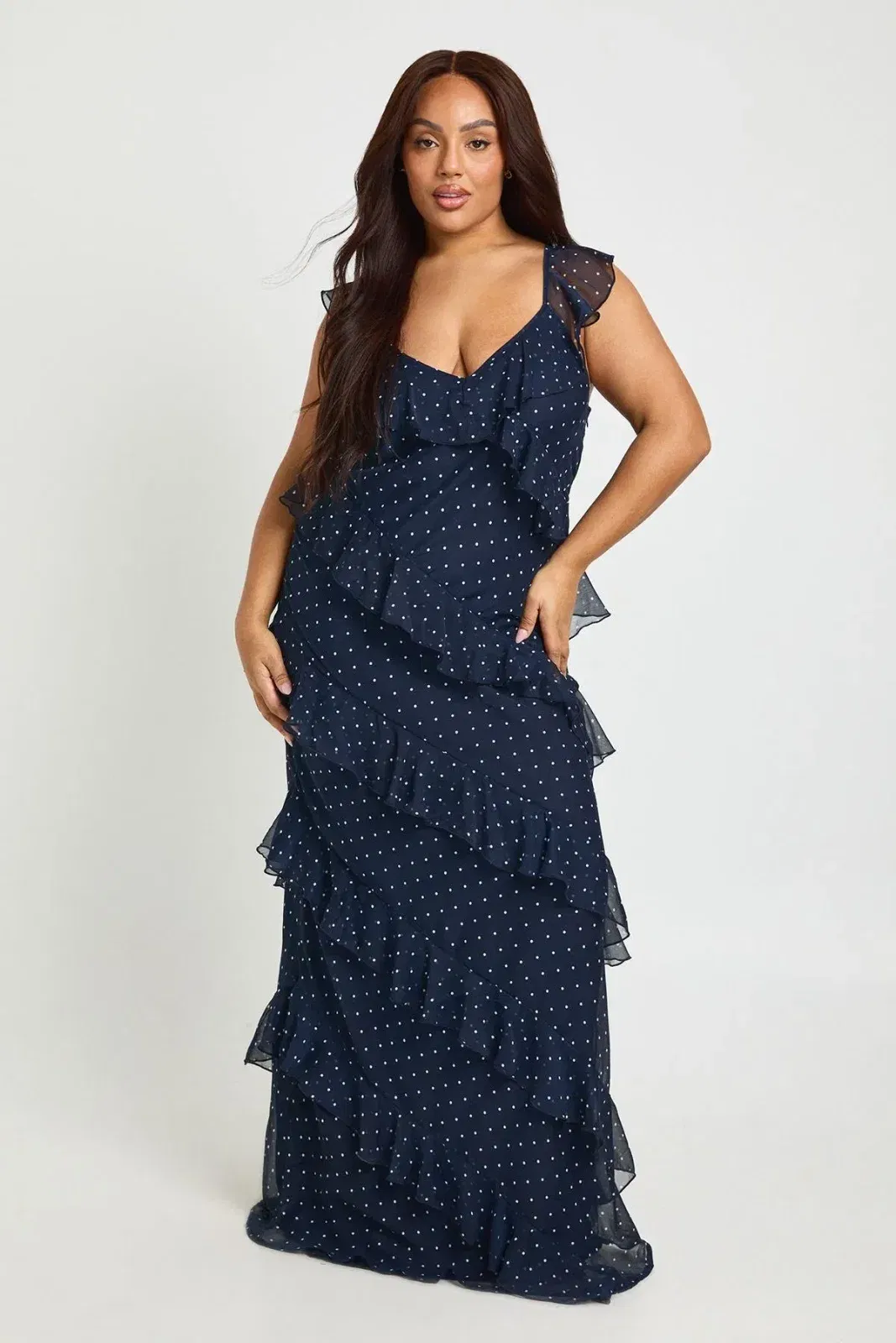 Plus Polka Dot Ruffle Maxi Dress