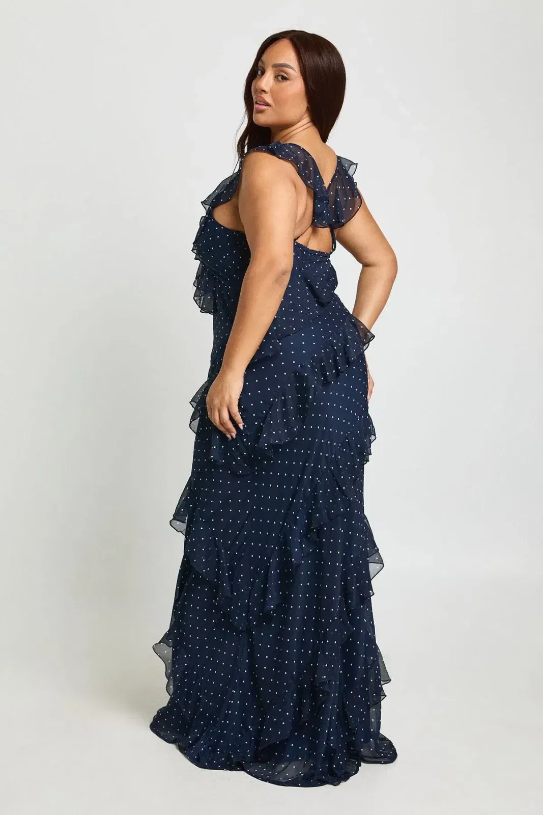 Plus Polka Dot Ruffle Maxi Dress