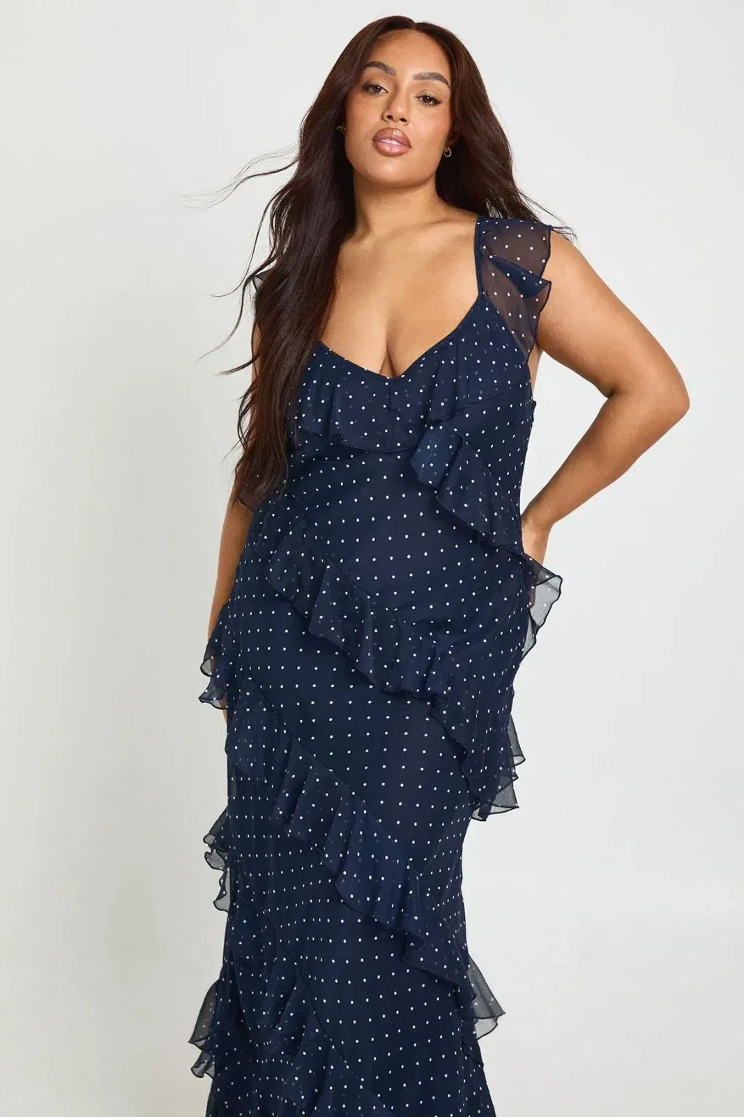 Plus Polka Dot Ruffle Maxi Dress