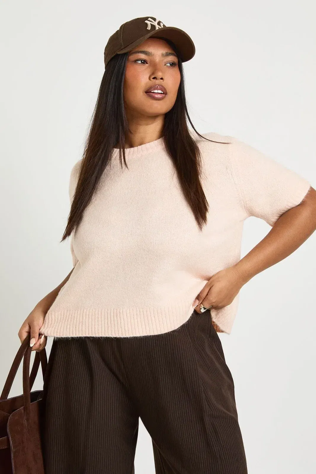 Plus Short Sleeve Knitted Top