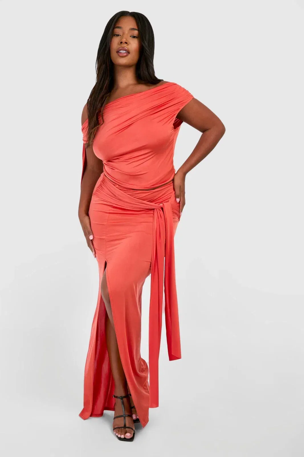 Plus Tie Front Bodycon Maxi Skirt