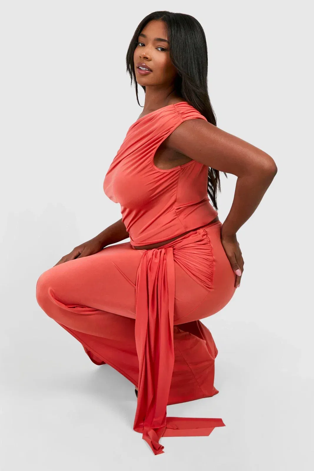Plus Tie Front Bodycon Maxi Skirt
