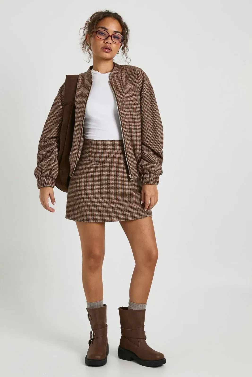 Wool Look Check Mini Skirt
