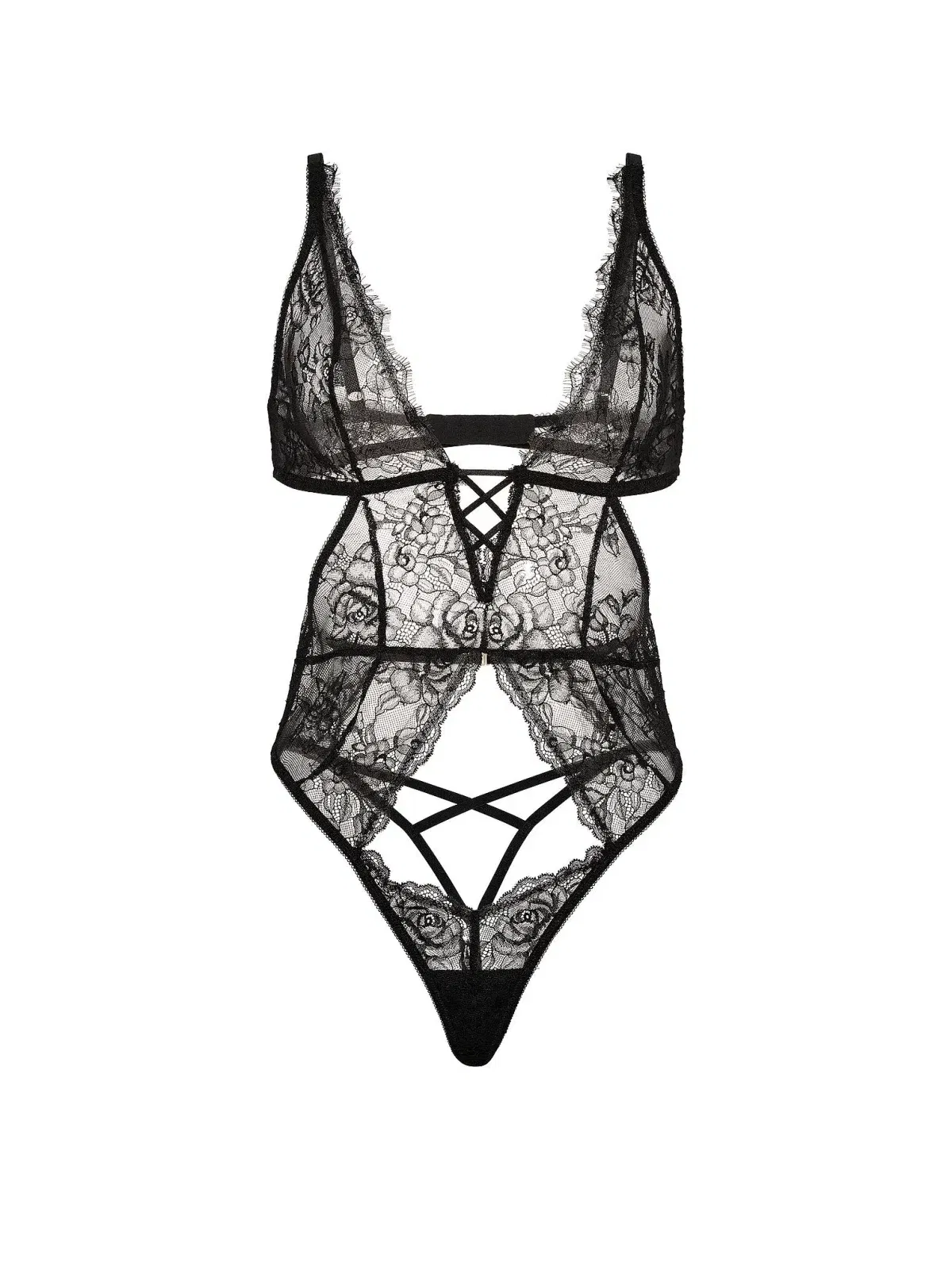 Rose Lace Plunge Crotchless Teddy