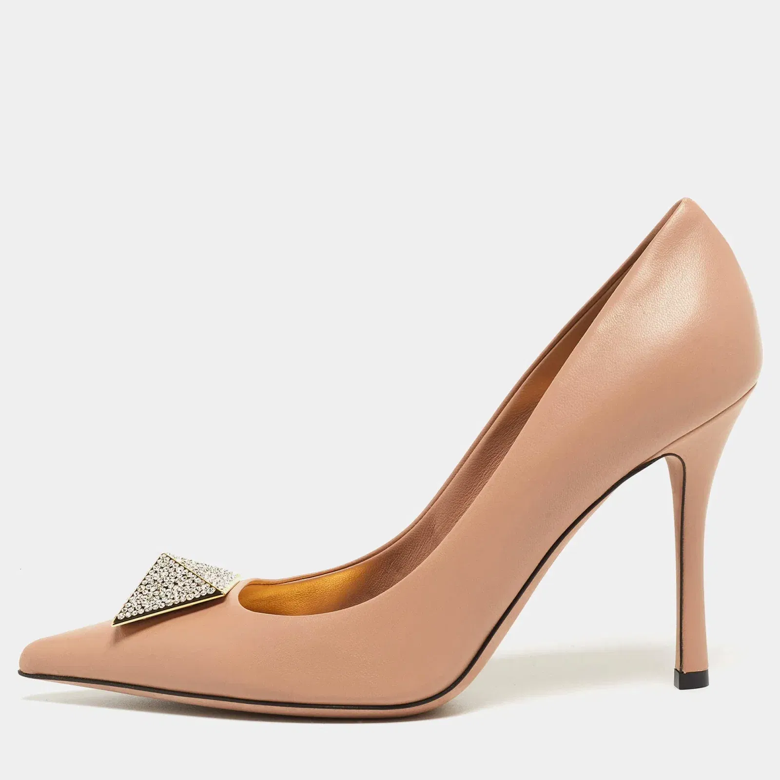 Valentino Beige Leather One Stud Crystals Pumps