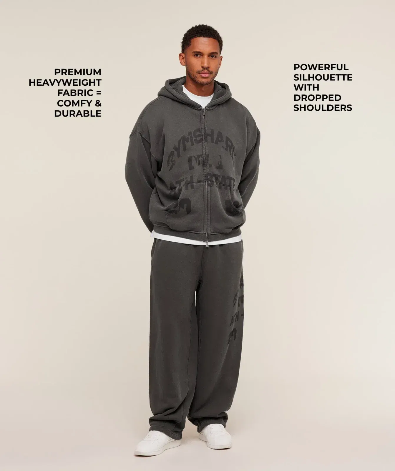 Gymshark Collegiate Washed Zip Up Hoodie - Asphalt Grey