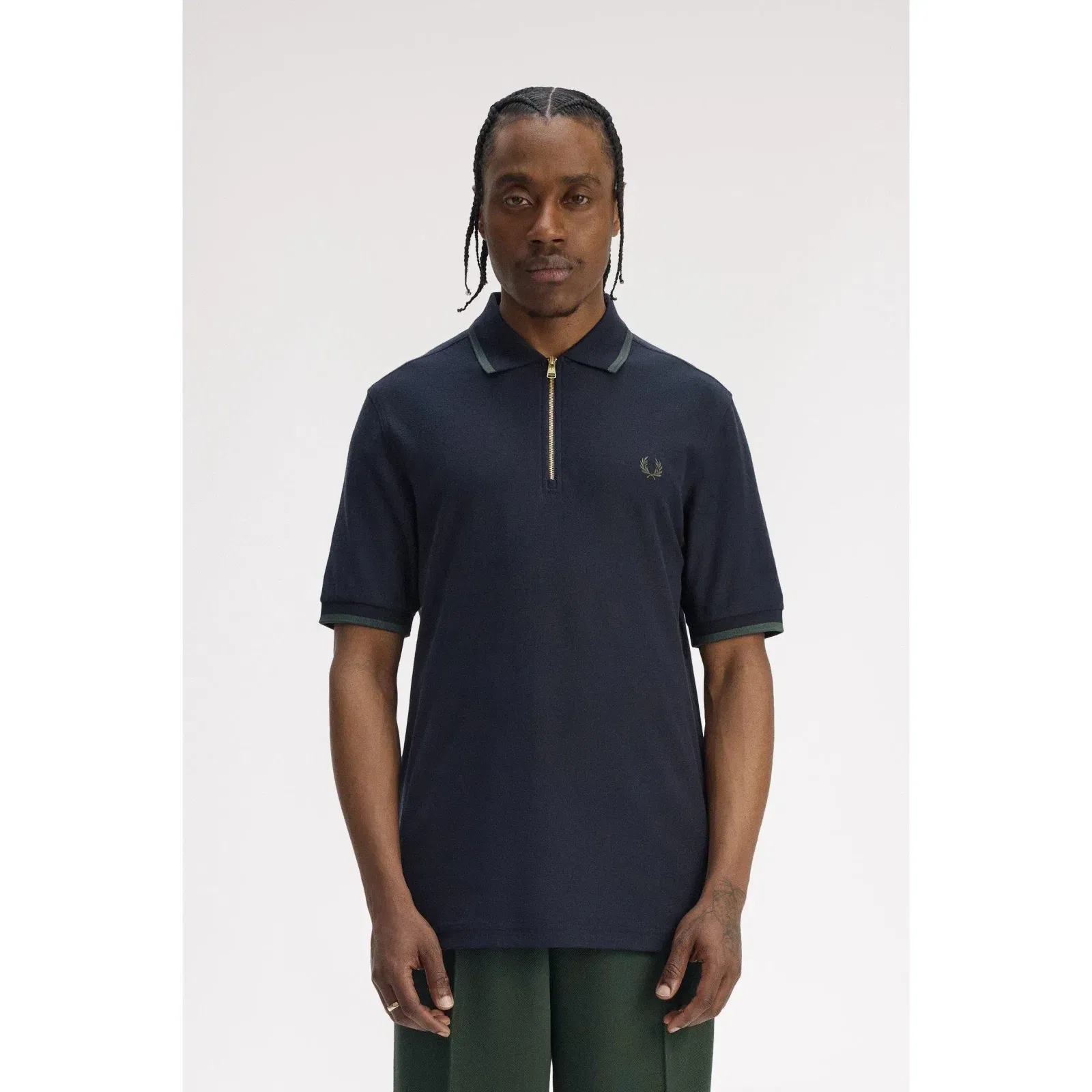 Crepe Zipped Short-Sleeve Polo Shirt