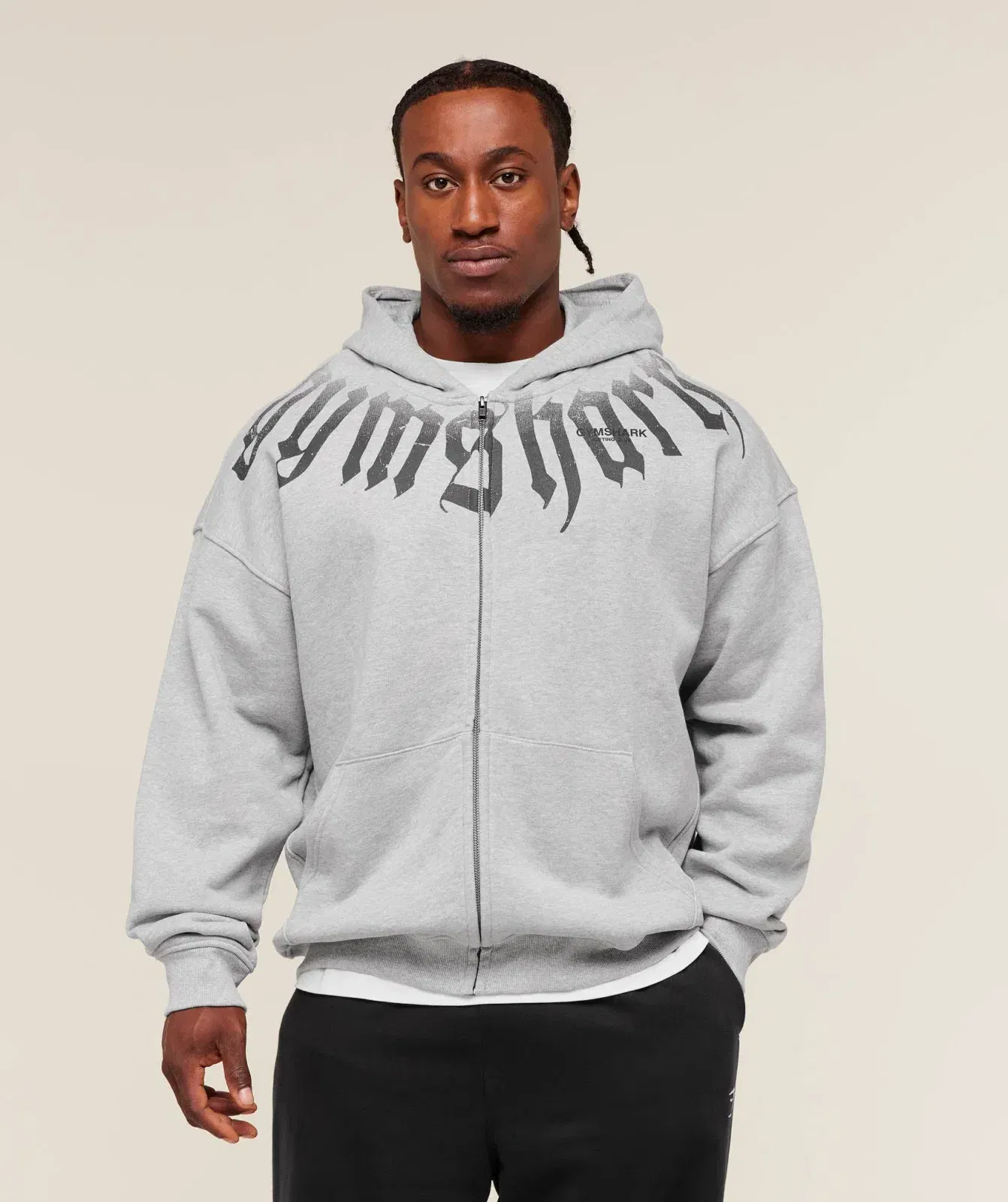 Gymshark Fade Graphic Zip Up Hoodie - Light Grey Core Marl