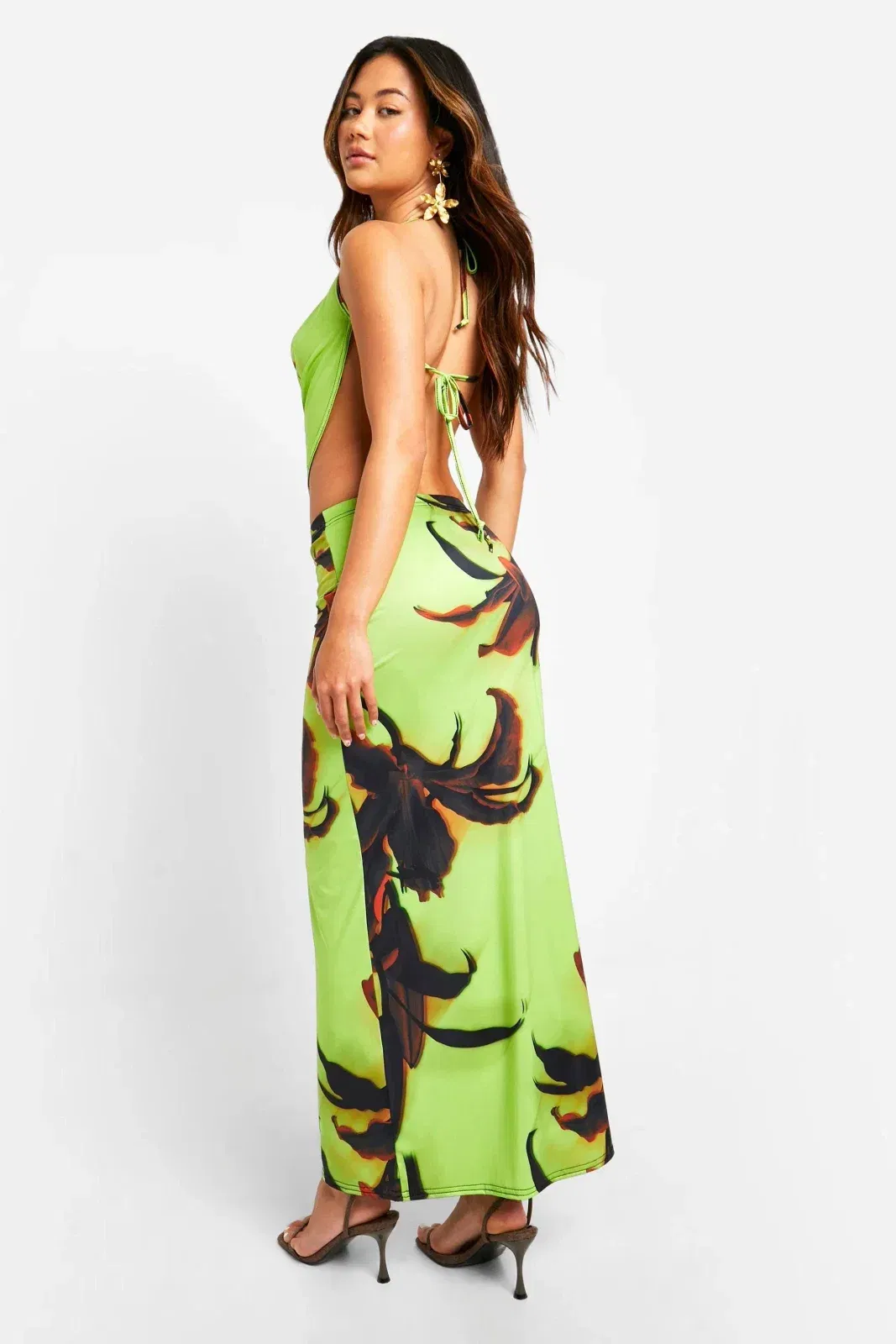 Large Scale Floral Slinky Cowl Cami & Maxi Skirt