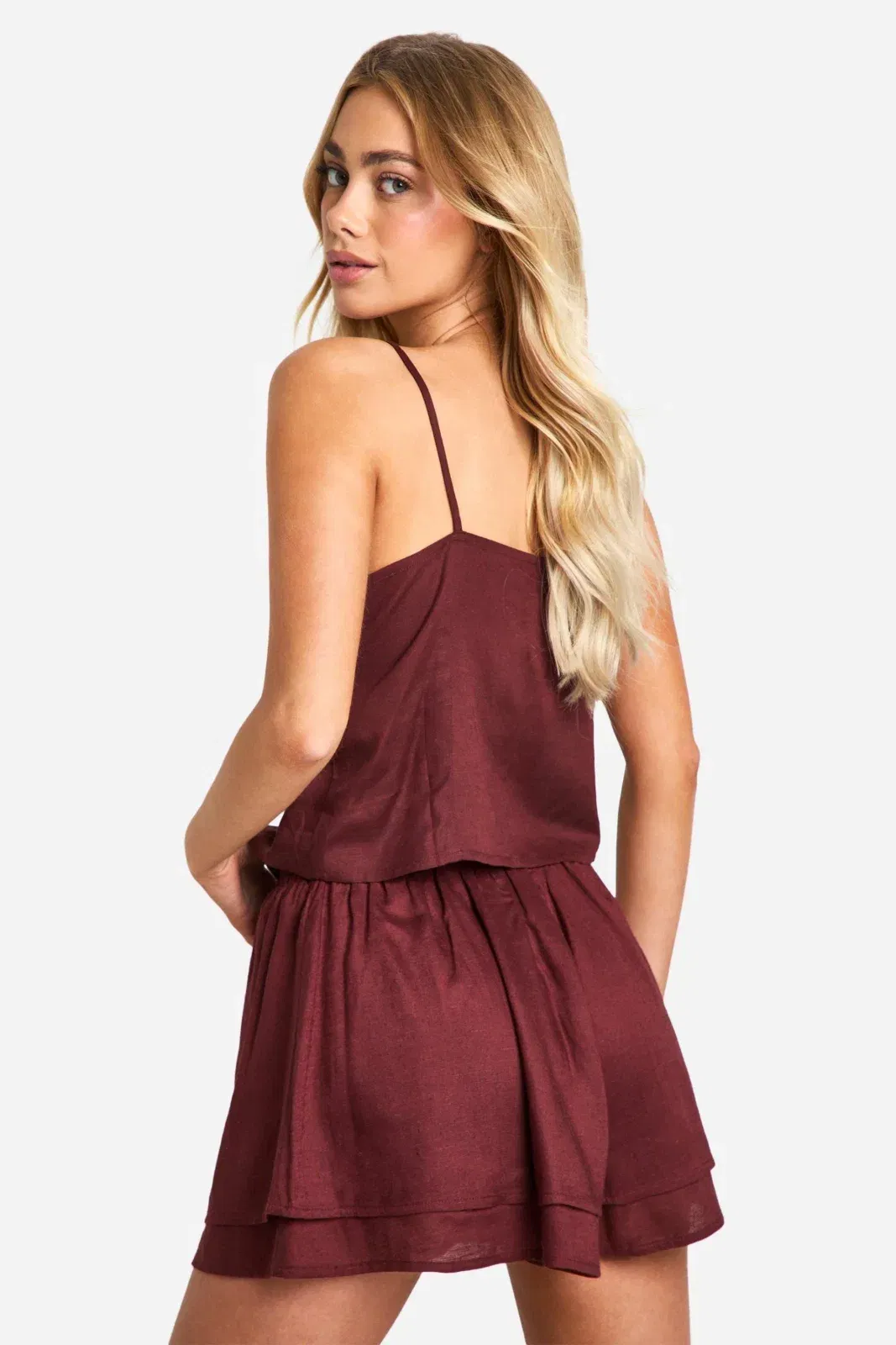 Linen Look Strappy Tie Front Crop