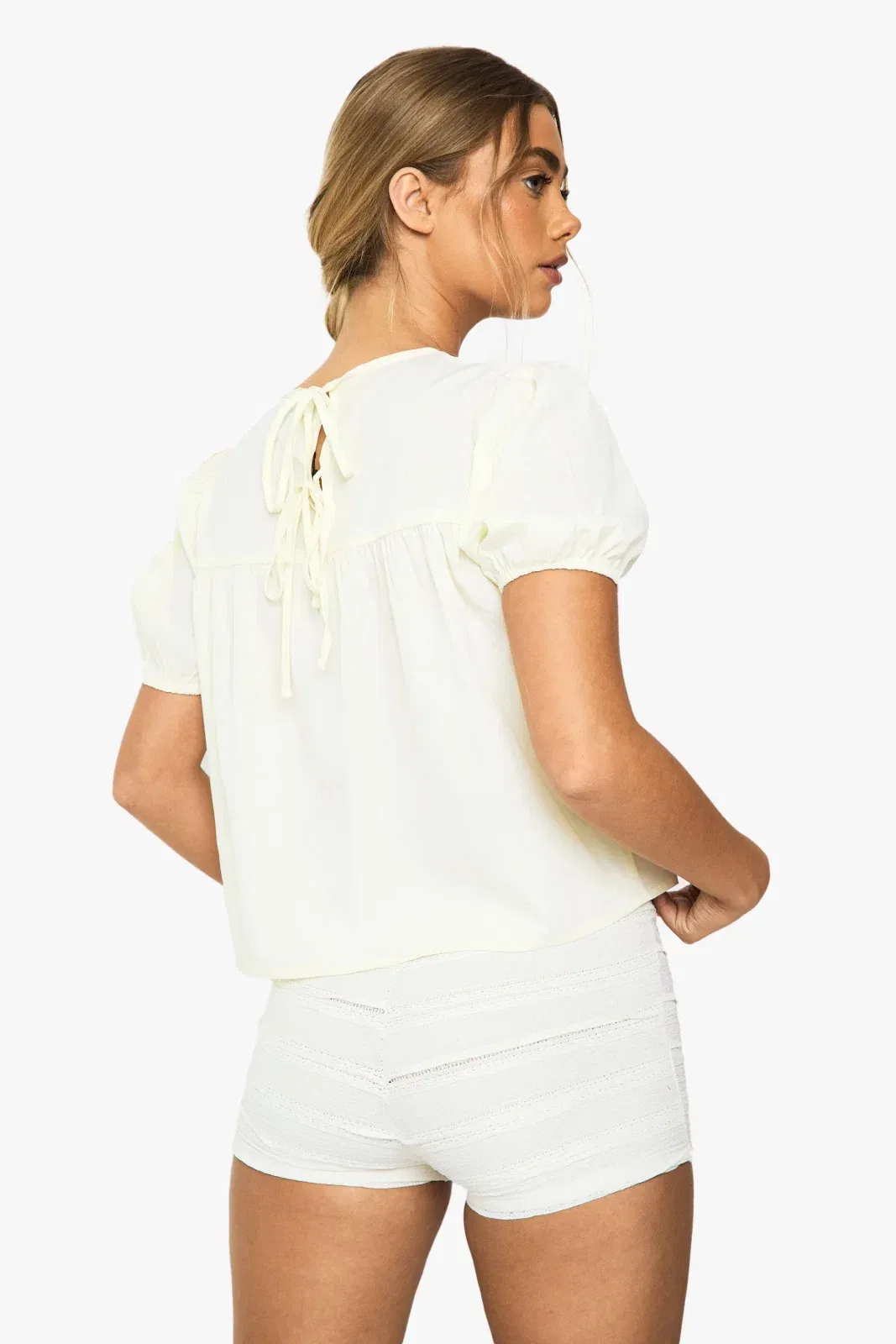 Woven Sheer Puff Sleeve Smock Top