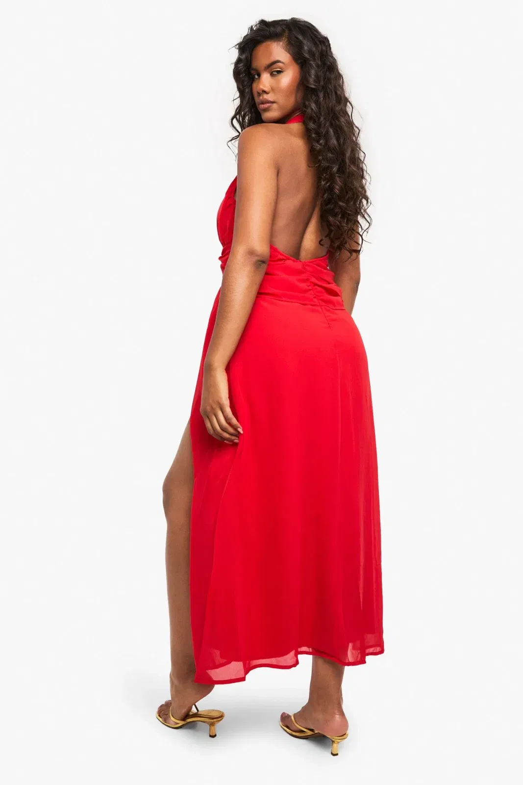 Petite Chiffon Trim Thigh Split Maxi Dress