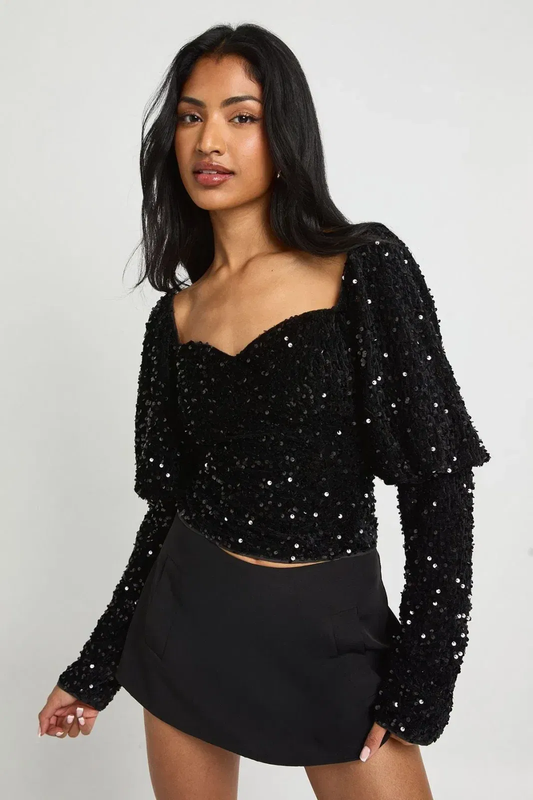 Sequin Sweetheart Neck Top