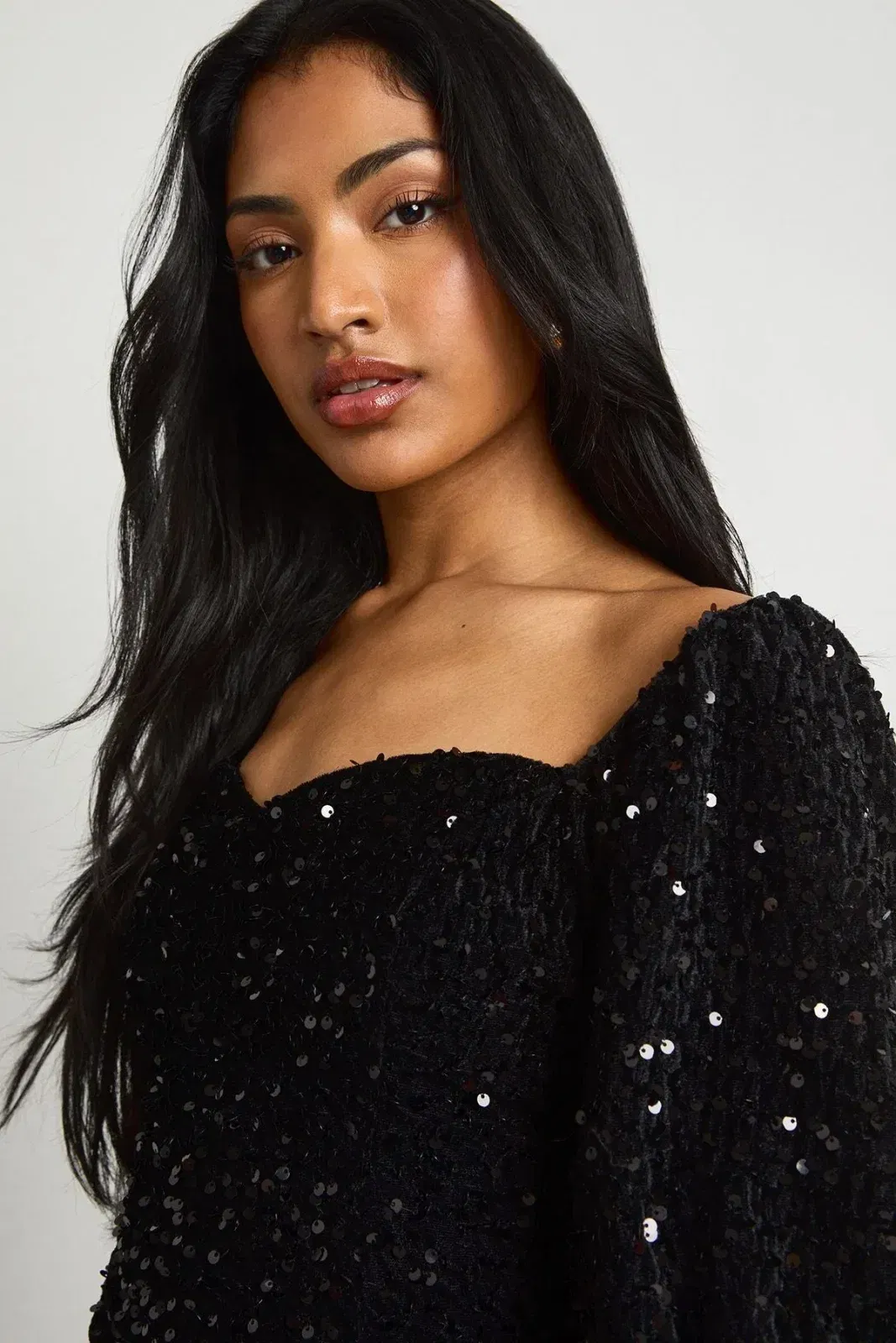 Sequin Sweetheart Neck Top