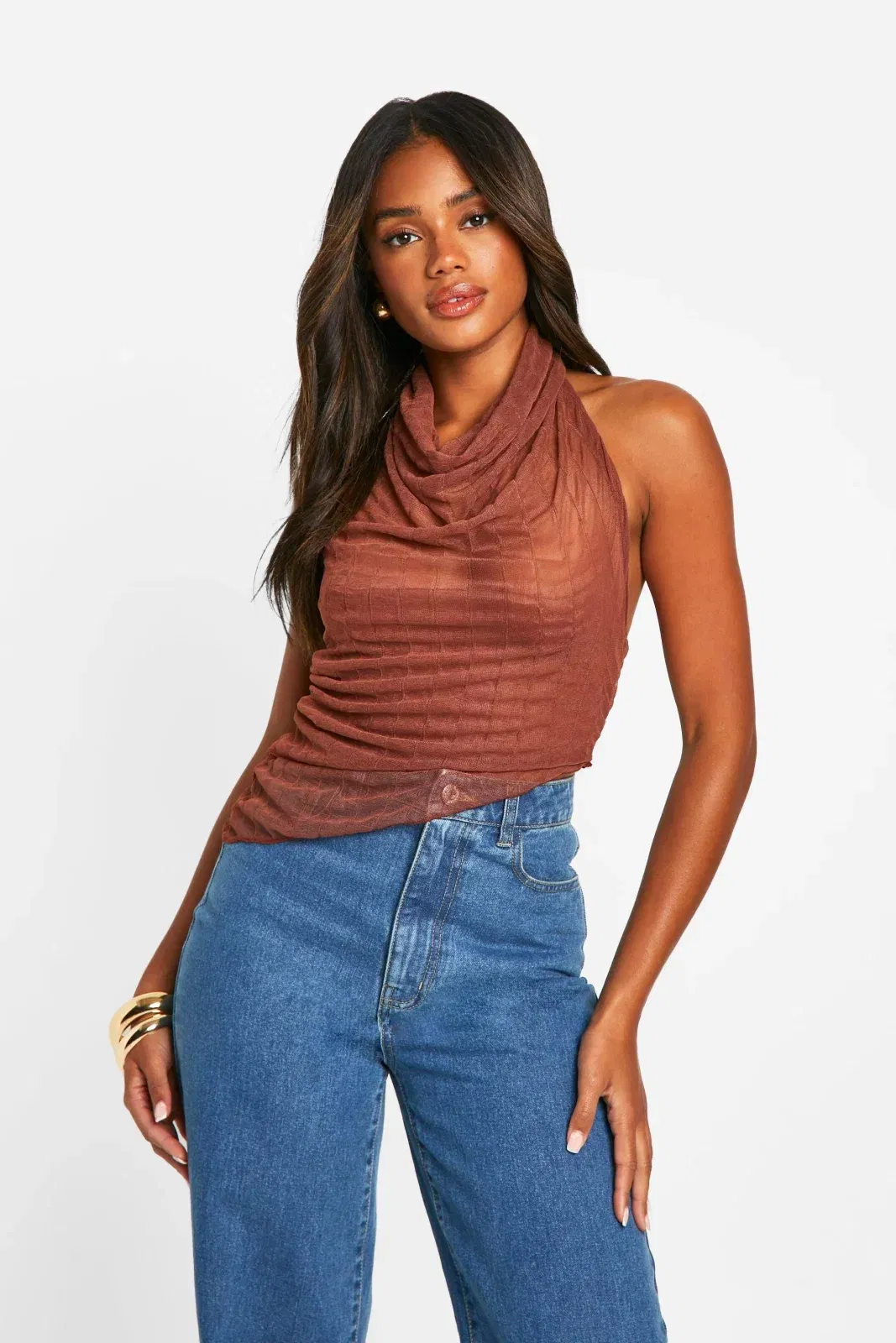 Textured Cowl Neck Top