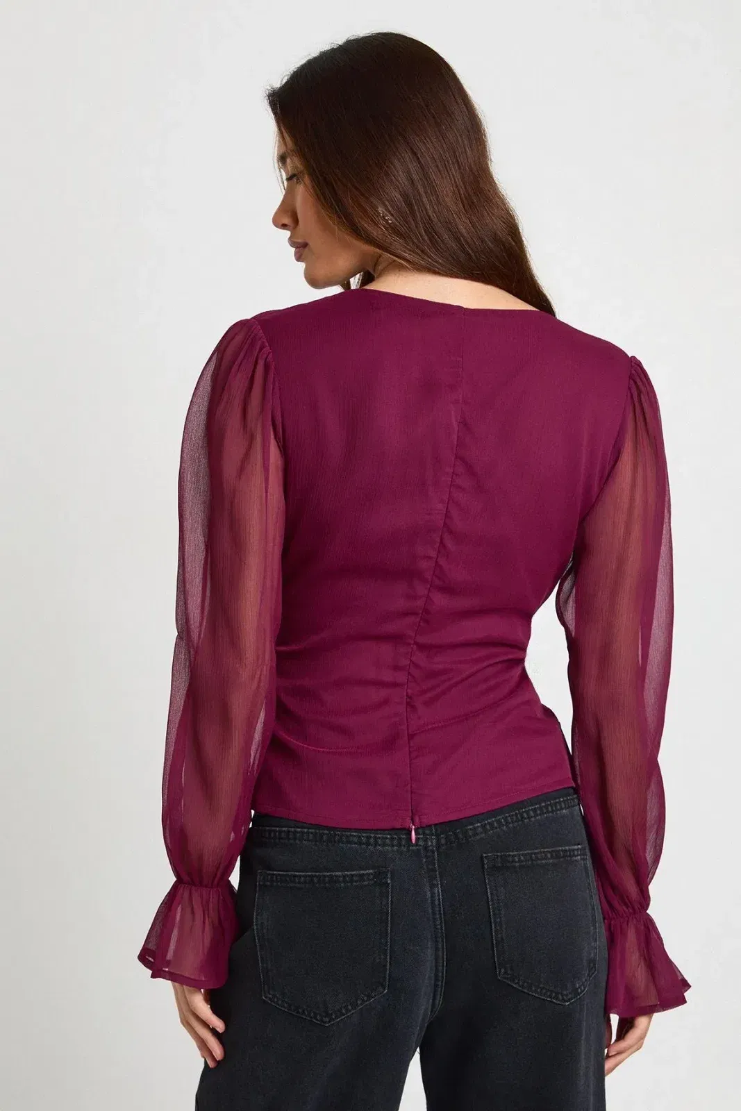 Chiffon V Neck Long Sleeve Top