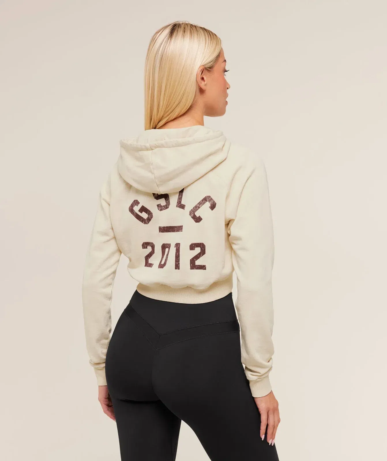 Gymshark Gymshark Lifting Club 2012 Graphic Cropped Hoodie - Stone Beige/Wash